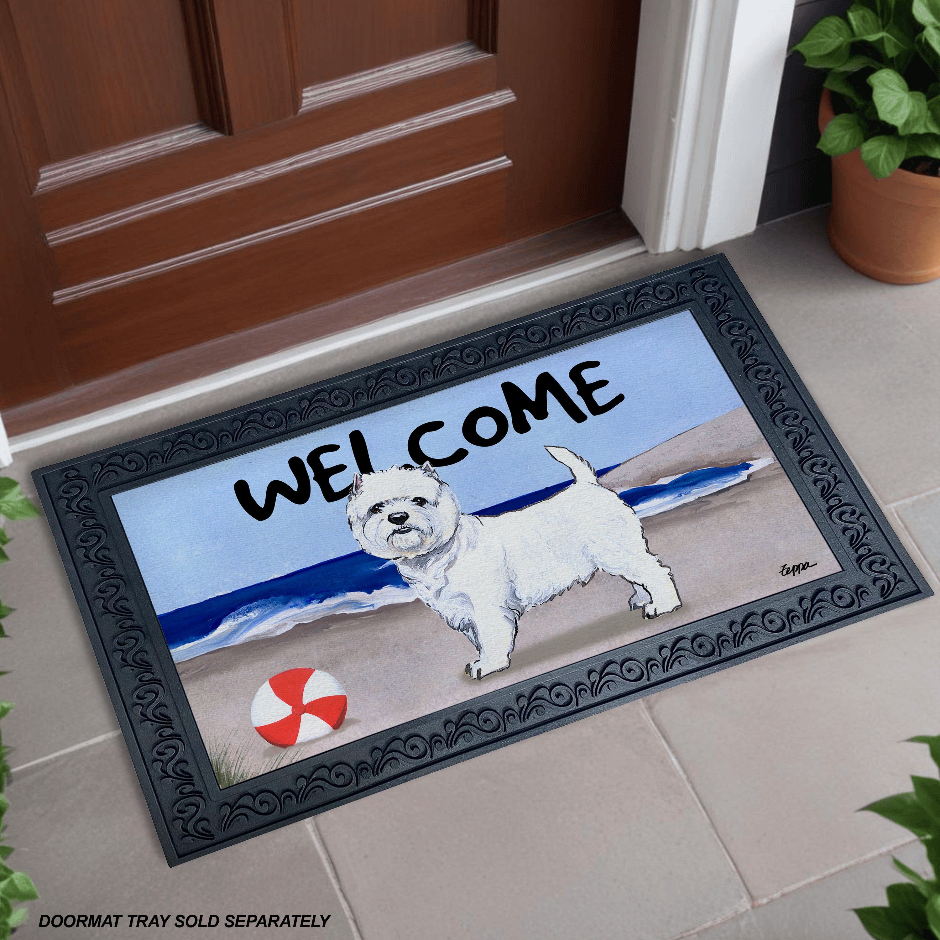 West Highland Terrier Beach Scene Welcome Mat