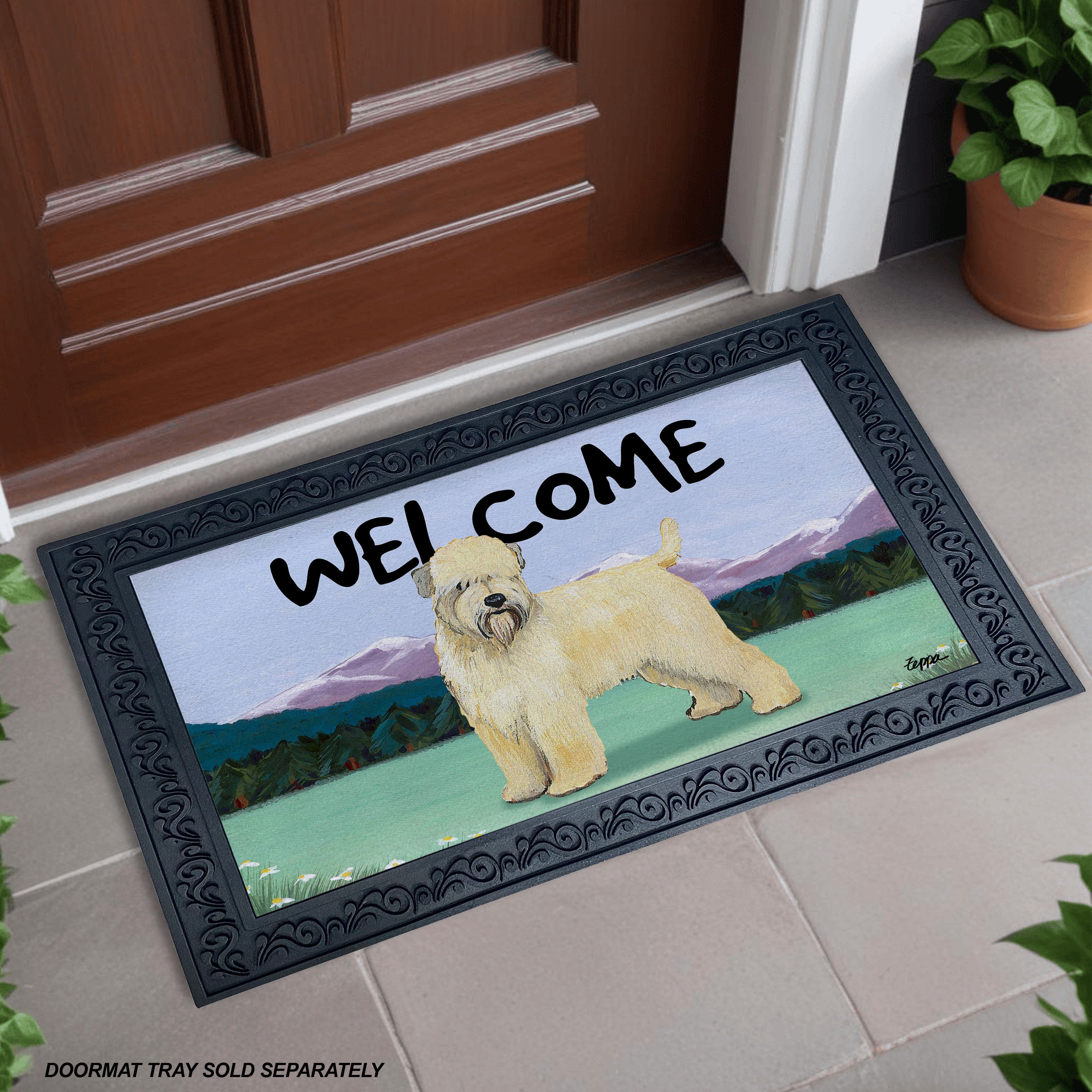 Wheaten Terrier Mountain Scene Welcome Mat