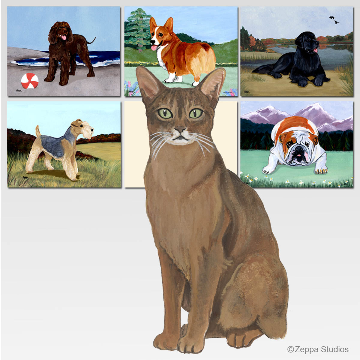 Abyssinian Cat Design Glass Cutting Board with your choice of 6 backgrounds