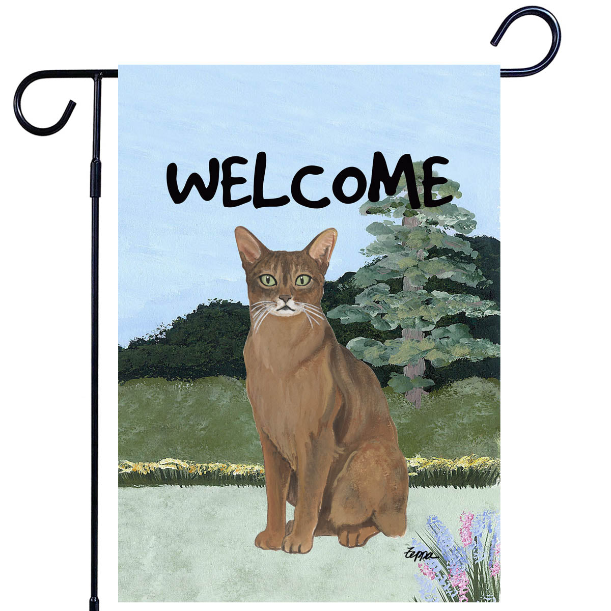 Abyssinian Cat Scenic Garden Flag