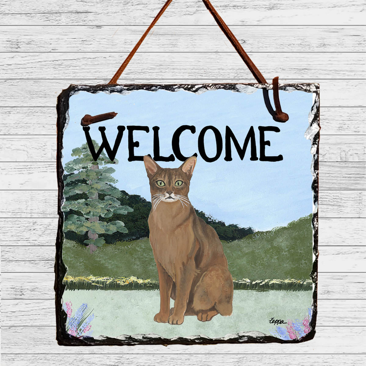 Abyssinian Cat in the yard Welcome Tile