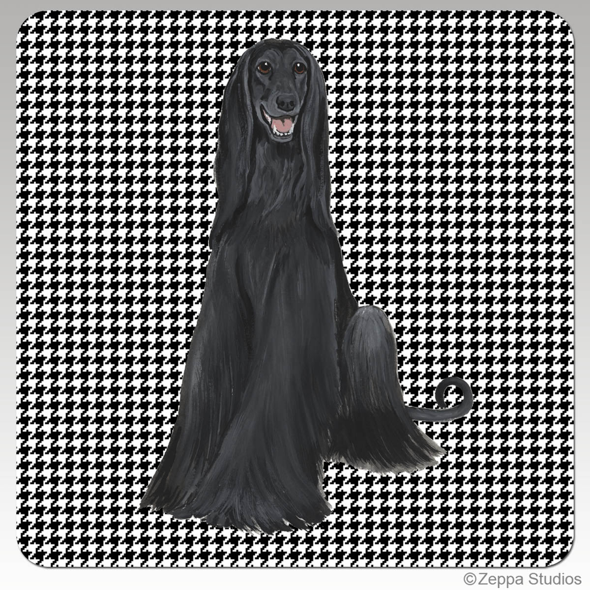 Black Afghan Hound Coasters with Houndstooth Background