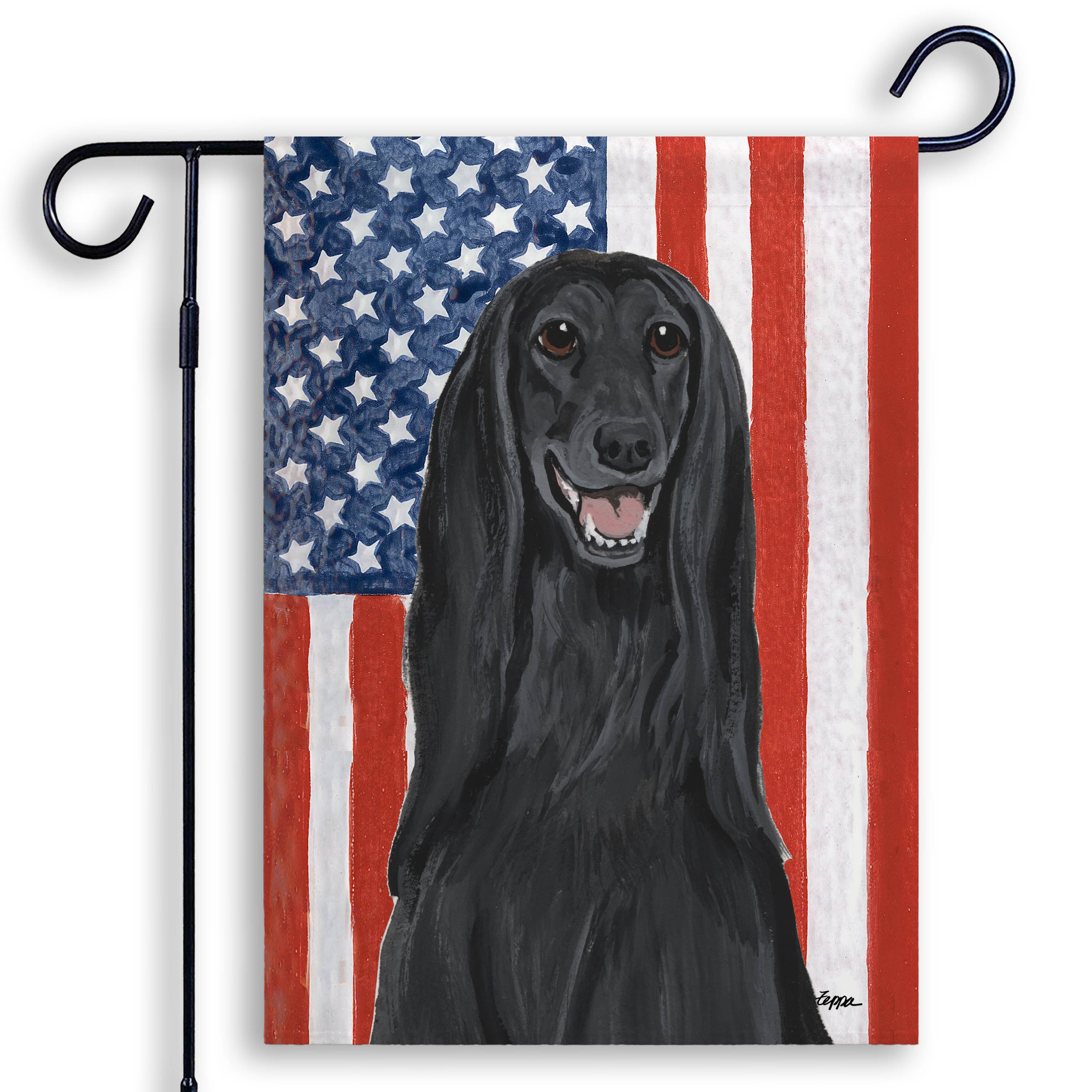 Black Afghan Hound Americana Garden Flag