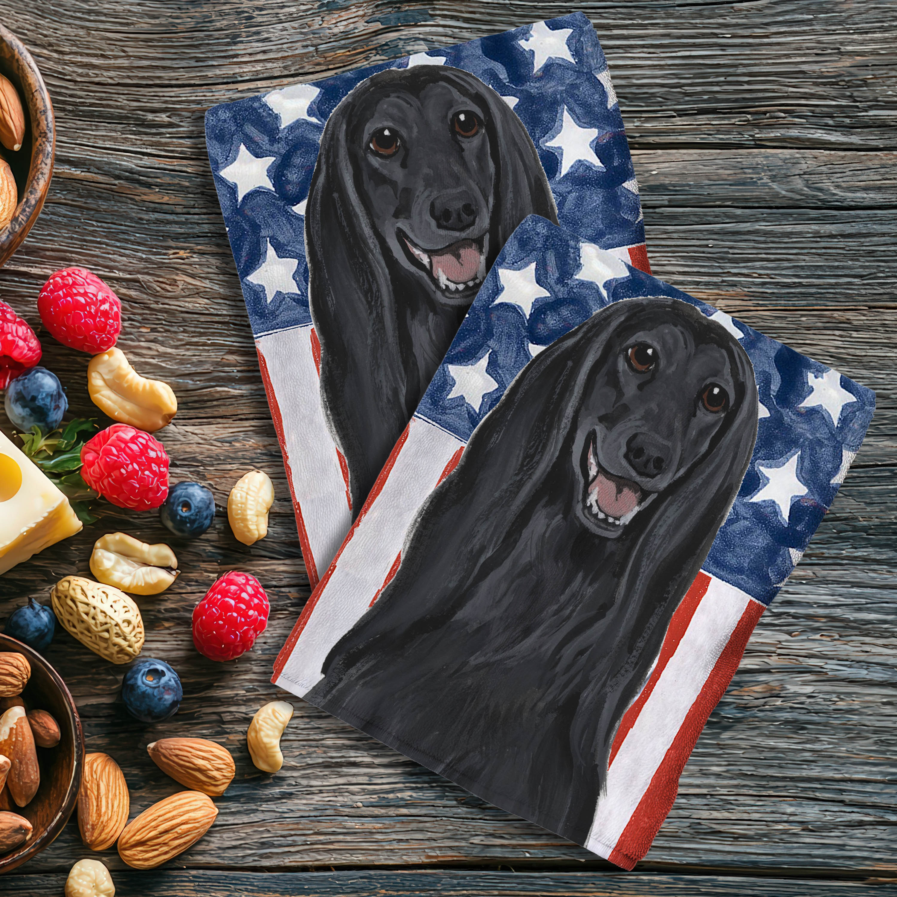 Black Afghan Hound Americana Towel Set