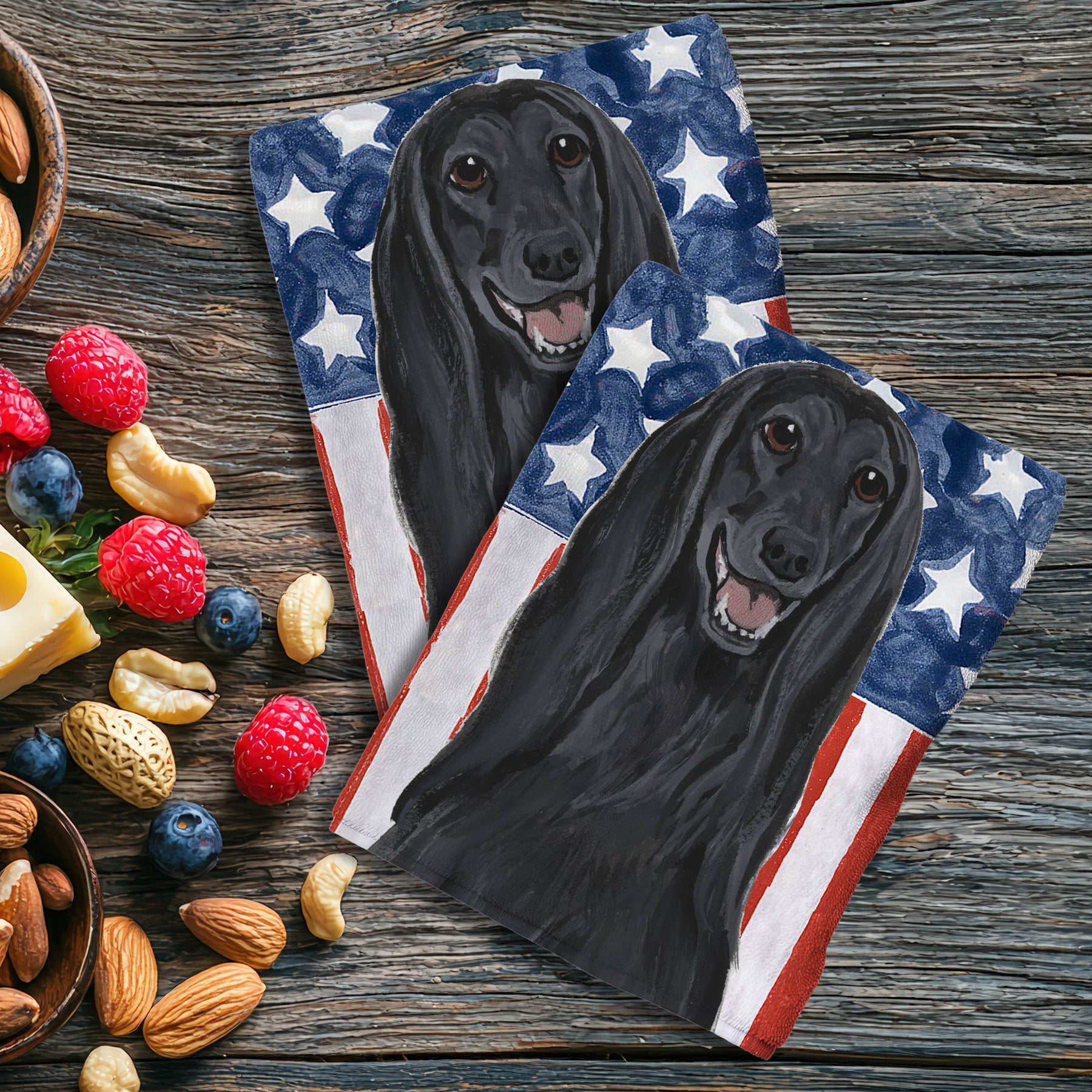 Black Afghan Hound Americana Towel Set