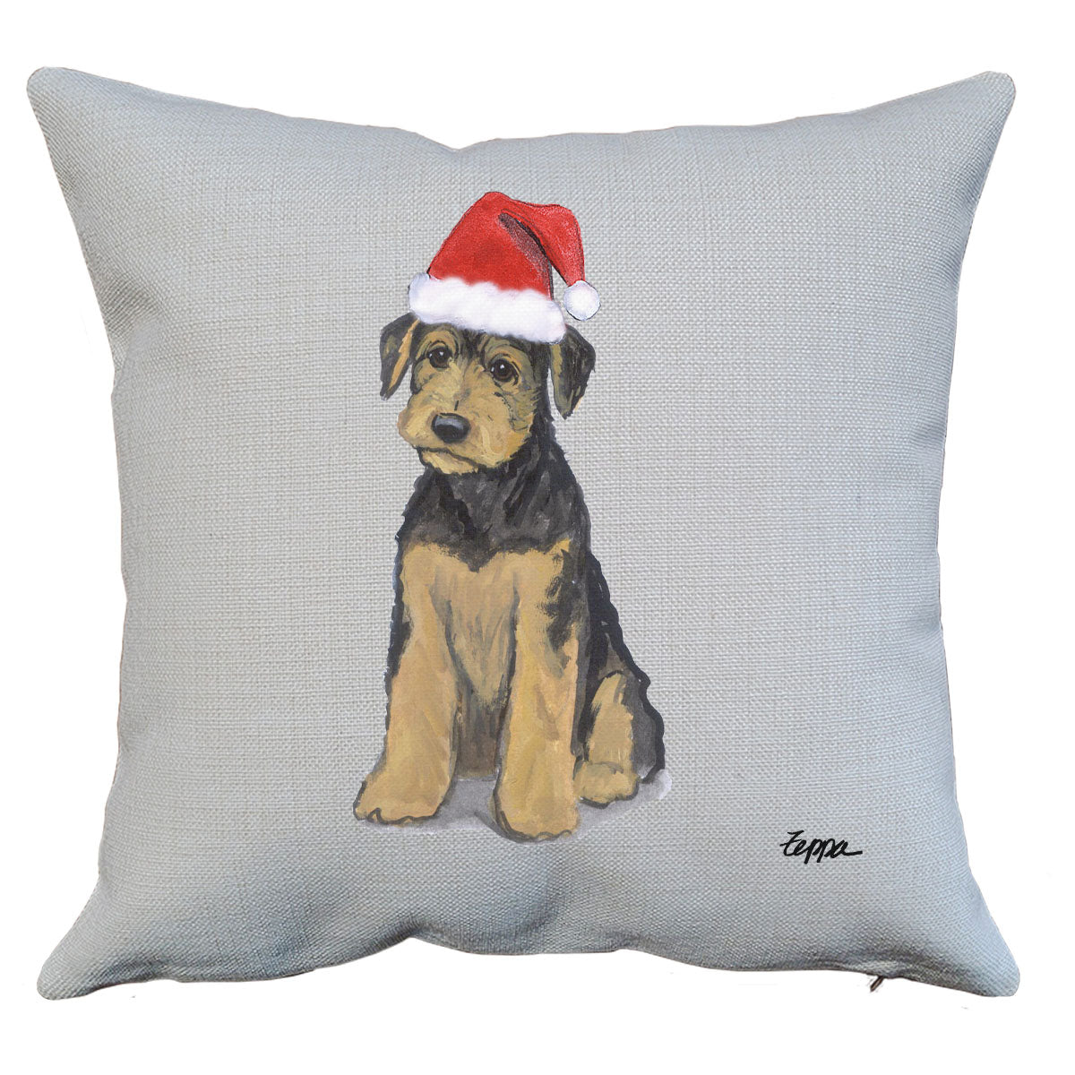 Airedale Puppy Santa Pillow