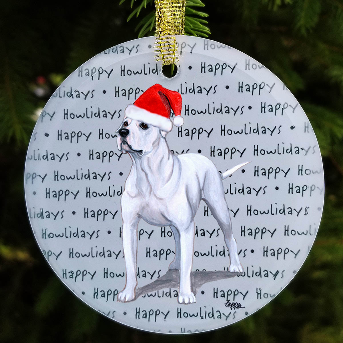 American Bulldog Christmas Ornament
