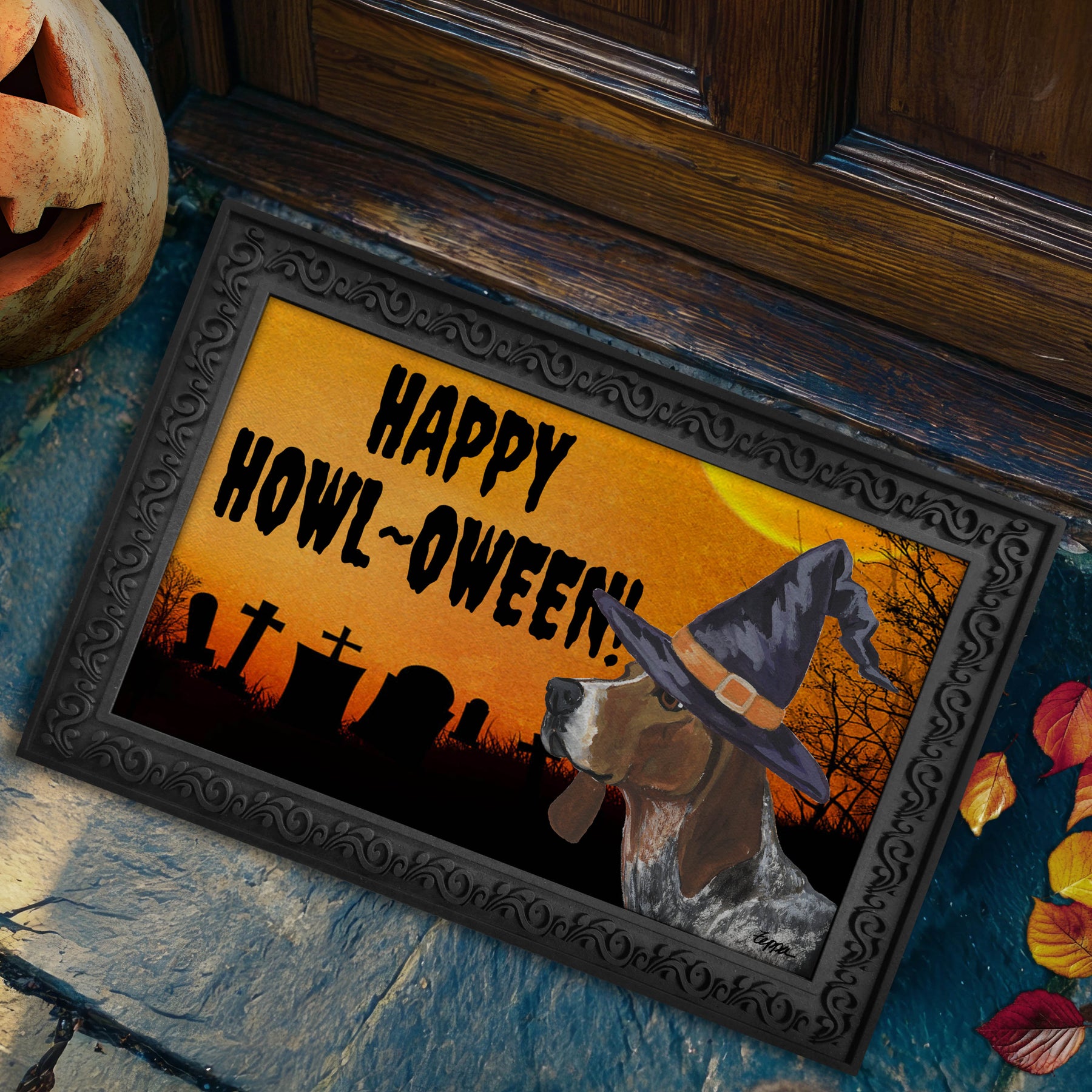 American English Coonhound Happy HOWLoween Doormat