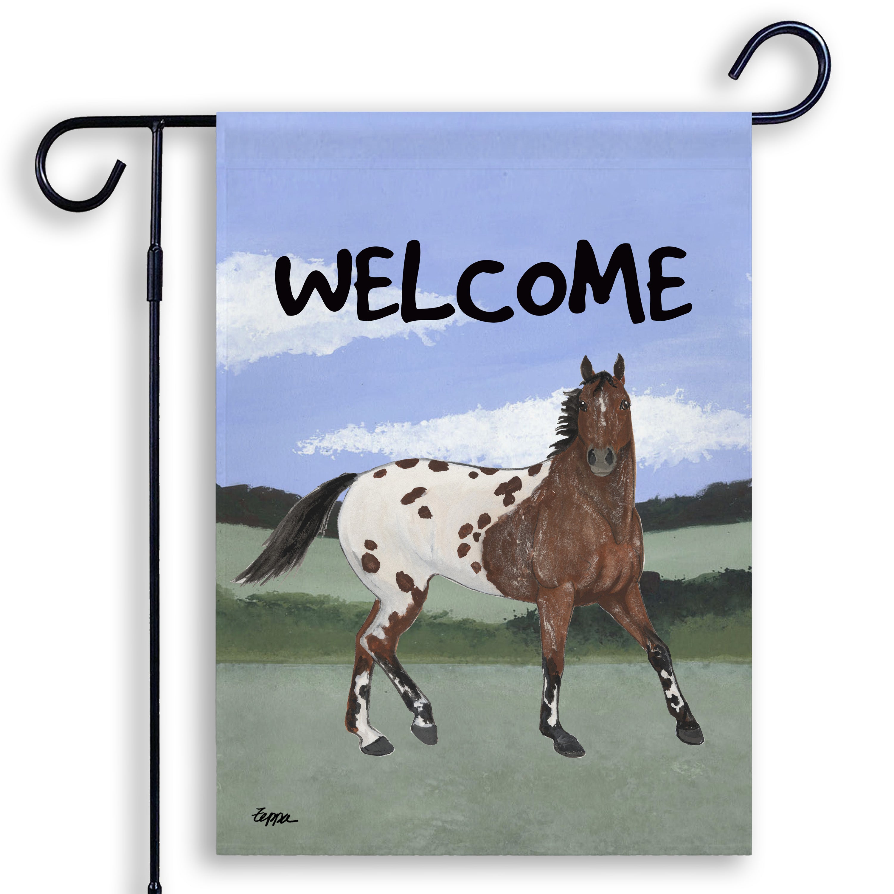 Welcome Garden Flag with an Appaloosa Horse.