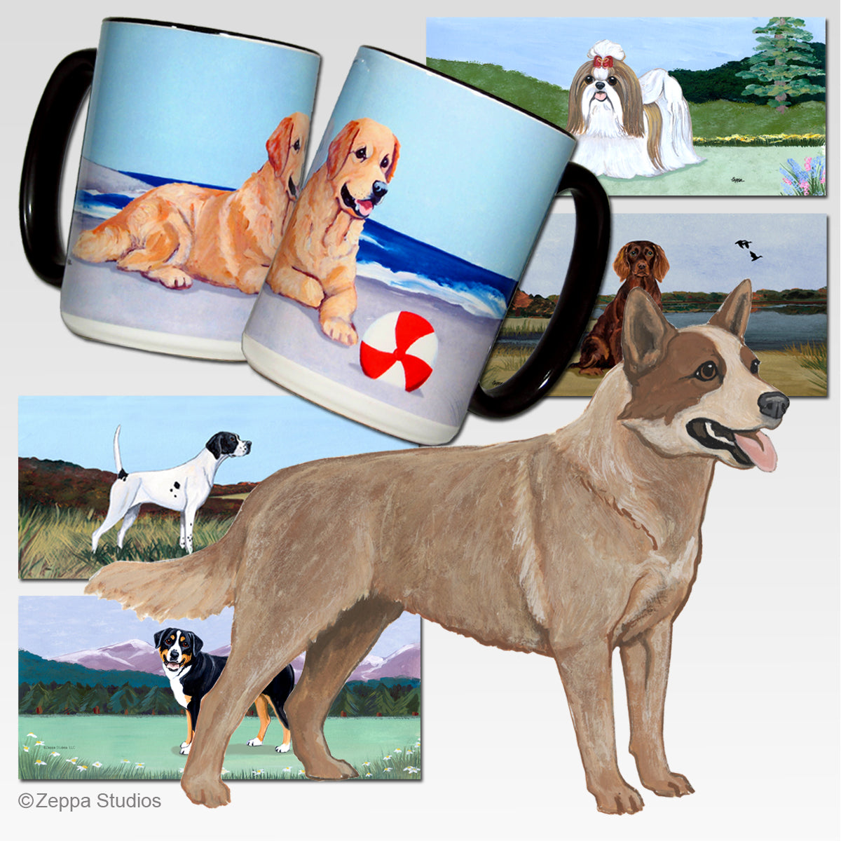Scenic Mug Designs featuring a Red Australian Cattle Dog