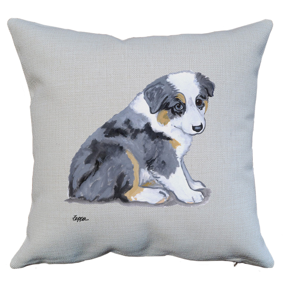 australian shepherd puppy throw pillow