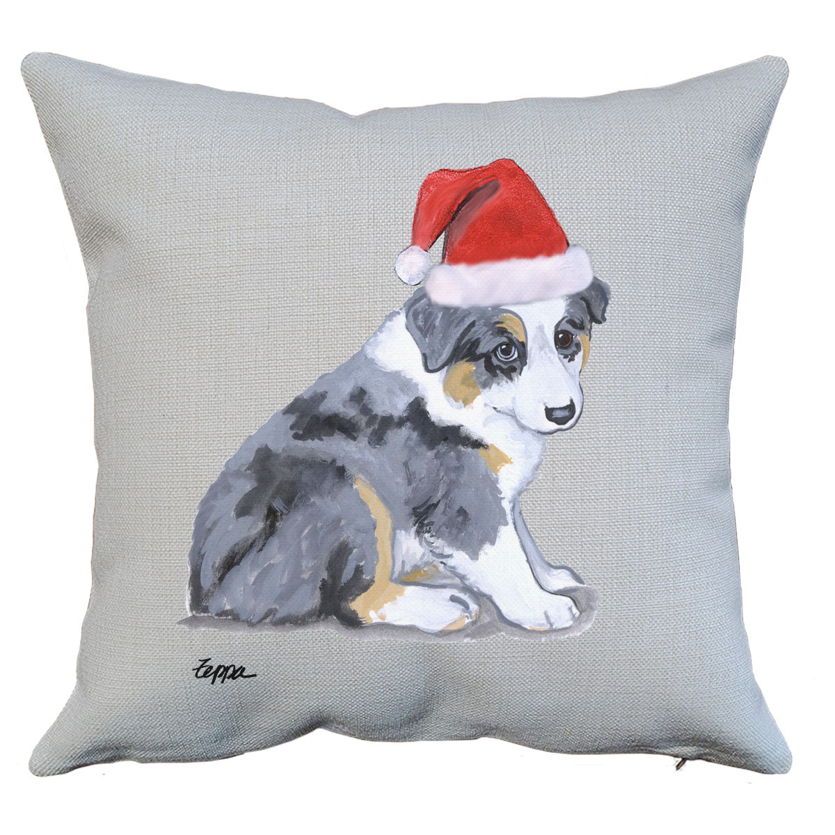 Australian Shepherd Puppy Santa Pillow