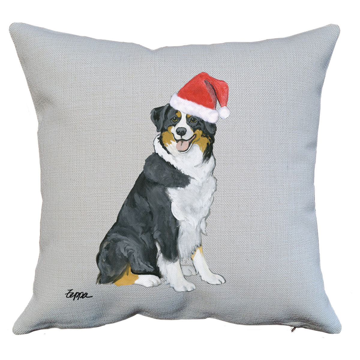 Black Tri Australian Shepherd Santa Pillow