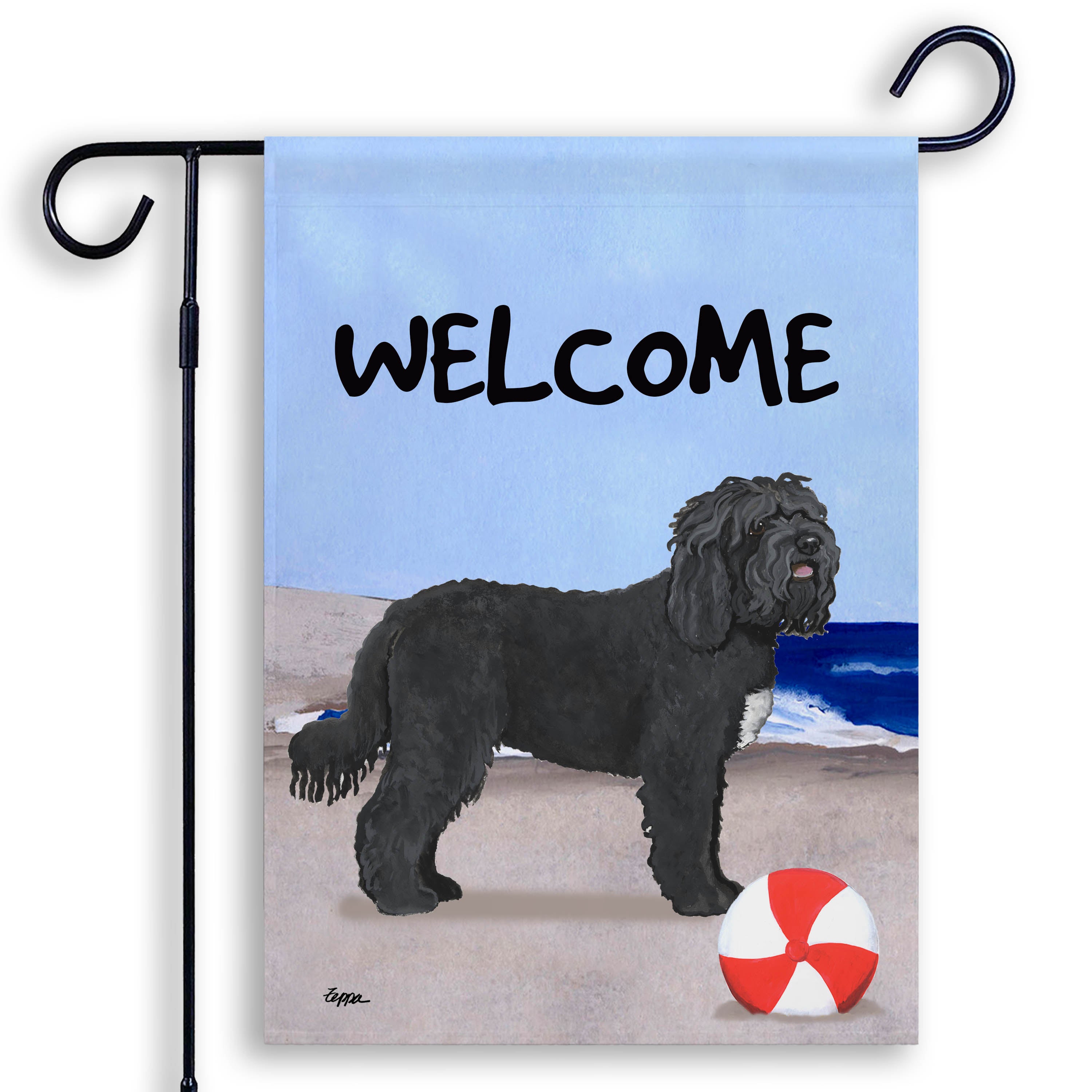 Barbet on the beach welcome garden flag.