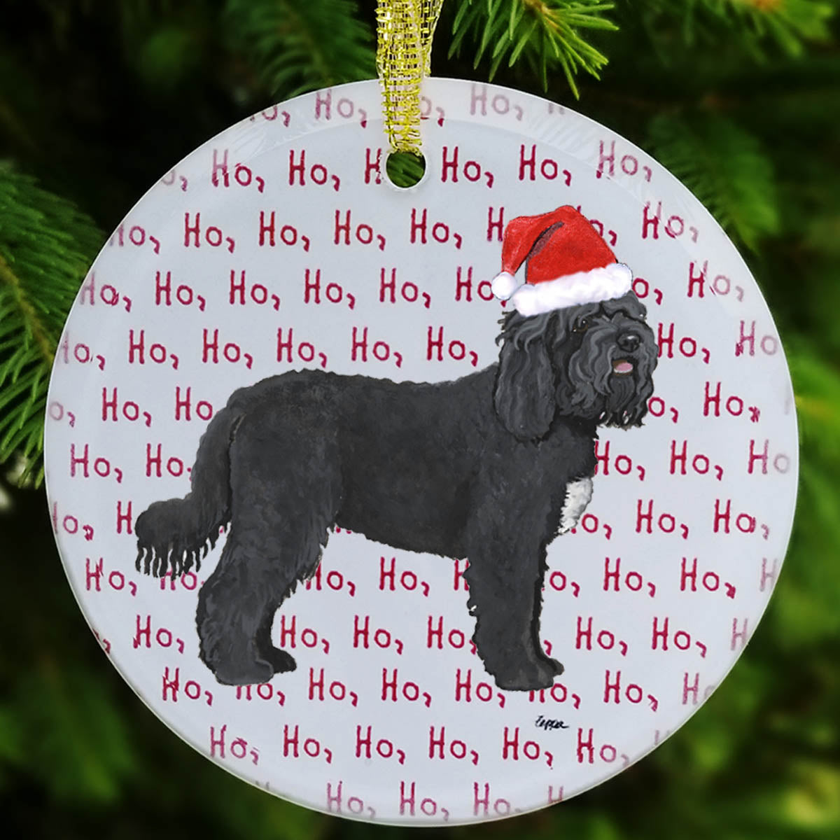 Barbet Ho Ho Ho Glass Christmas Ornament