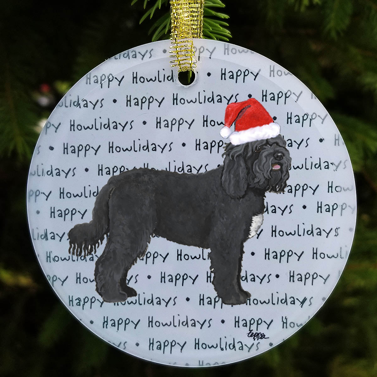 Barbet Happy Howlidays Glass Christmas Ornament