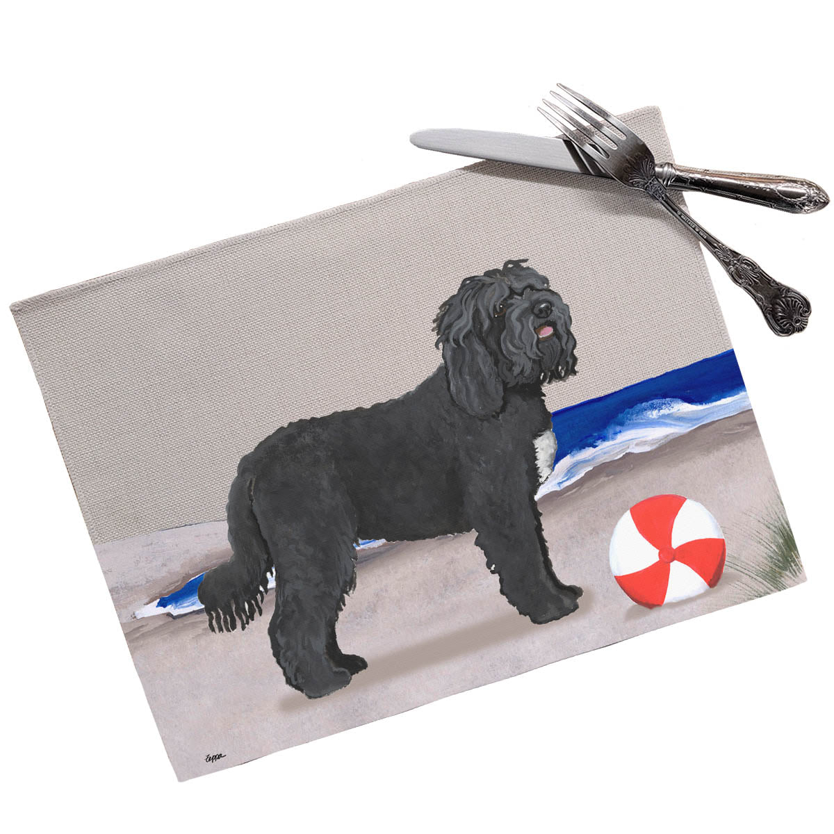Barbet on the beach design linen placemat