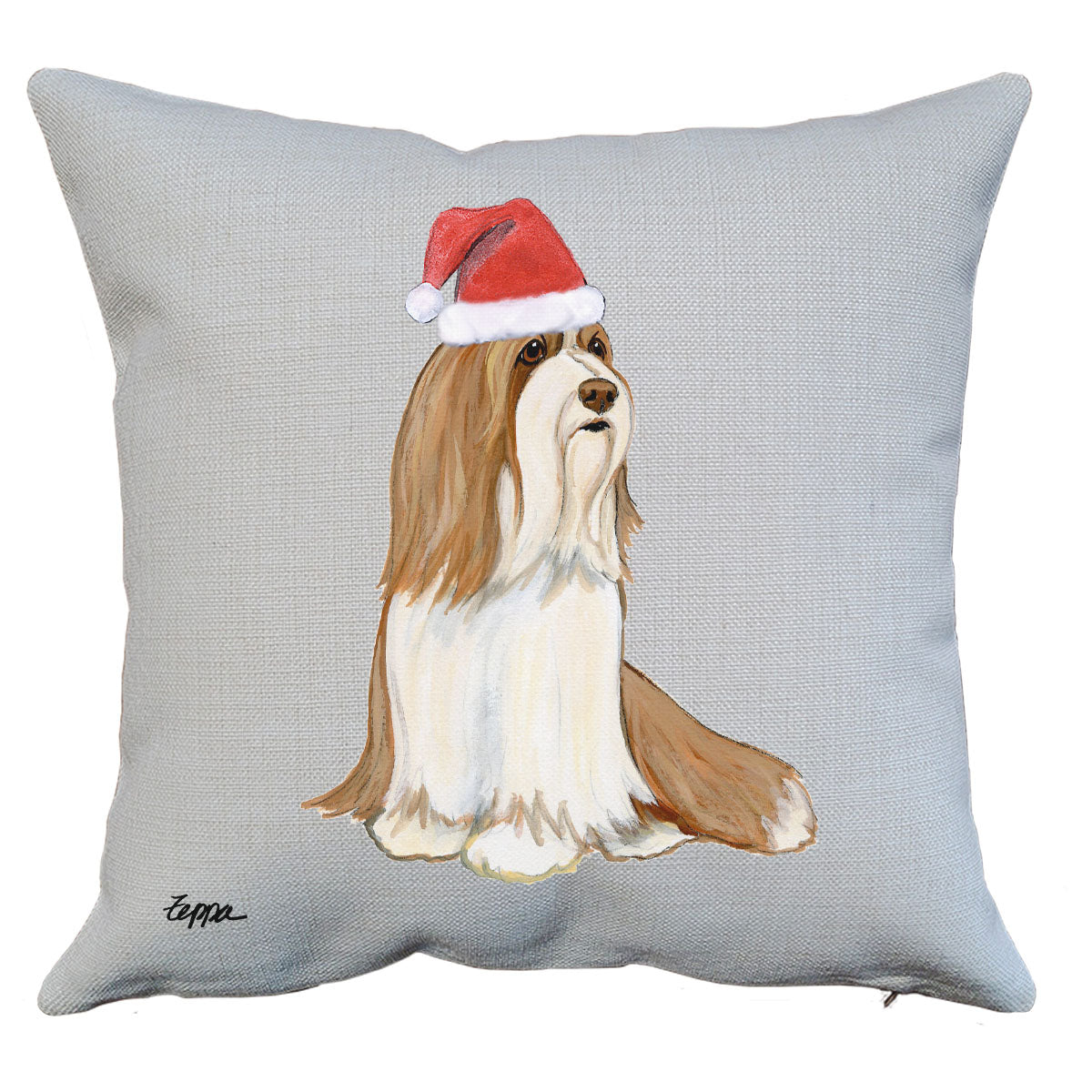 Brown and White Bearded Collie Santa Pillow