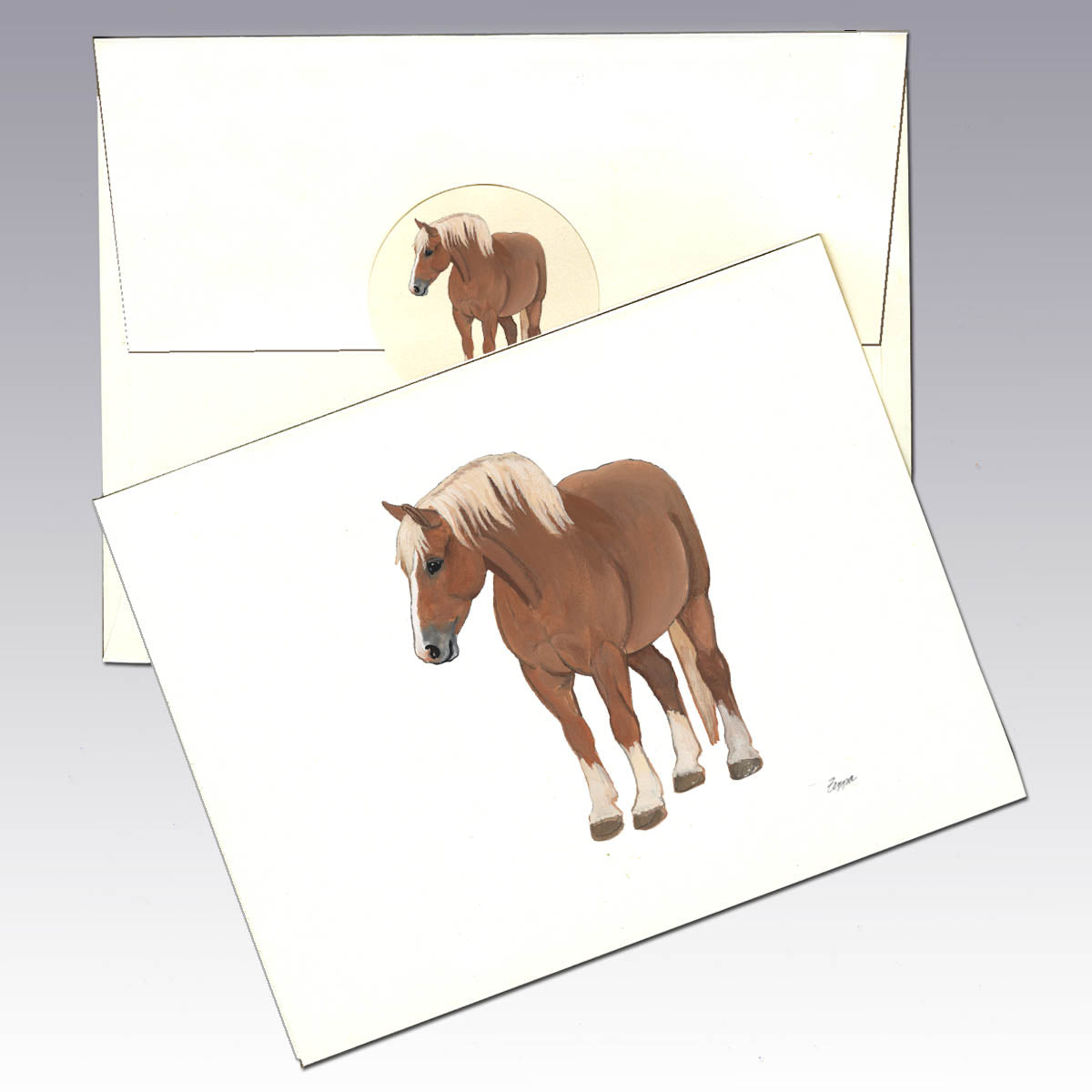 Belgian horse design on ivory note cards with matching seal an envelope