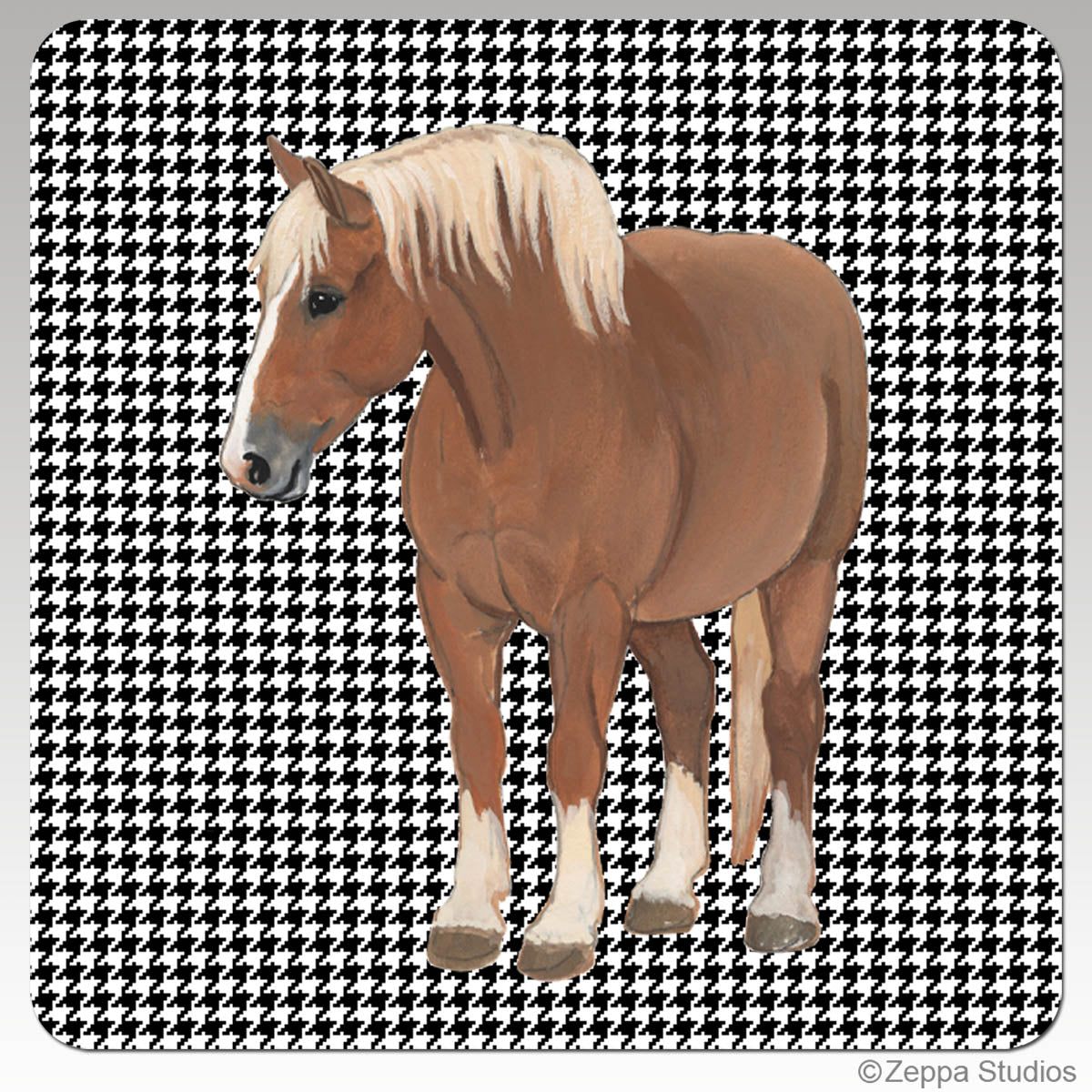 Belgian horse with houndstooth background coaster design