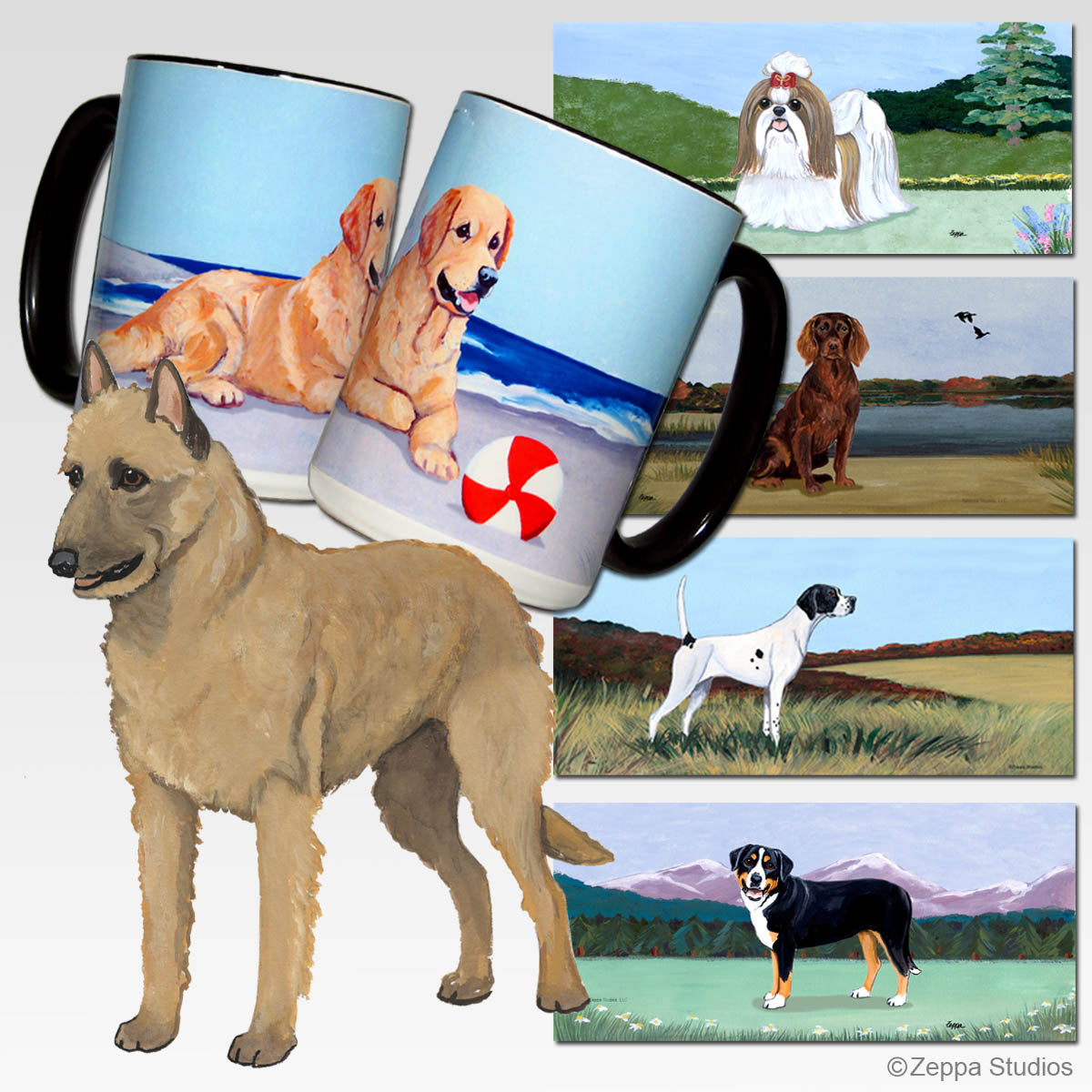 Ceramic wrap mug with a Belgian Laekenois on a scenic background
