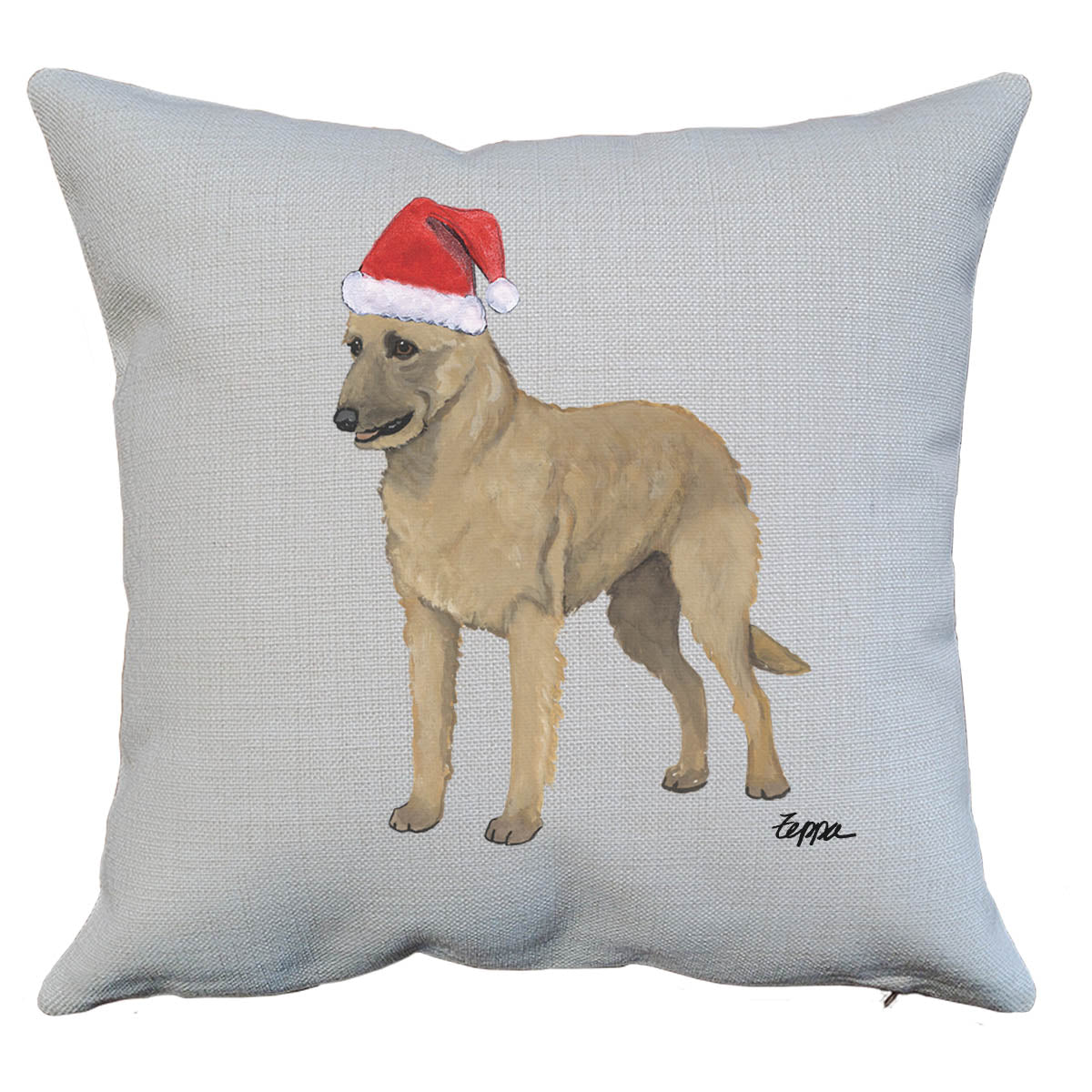 Holiday Throw Pillow with a Belgian Laekenois in a Santa hat