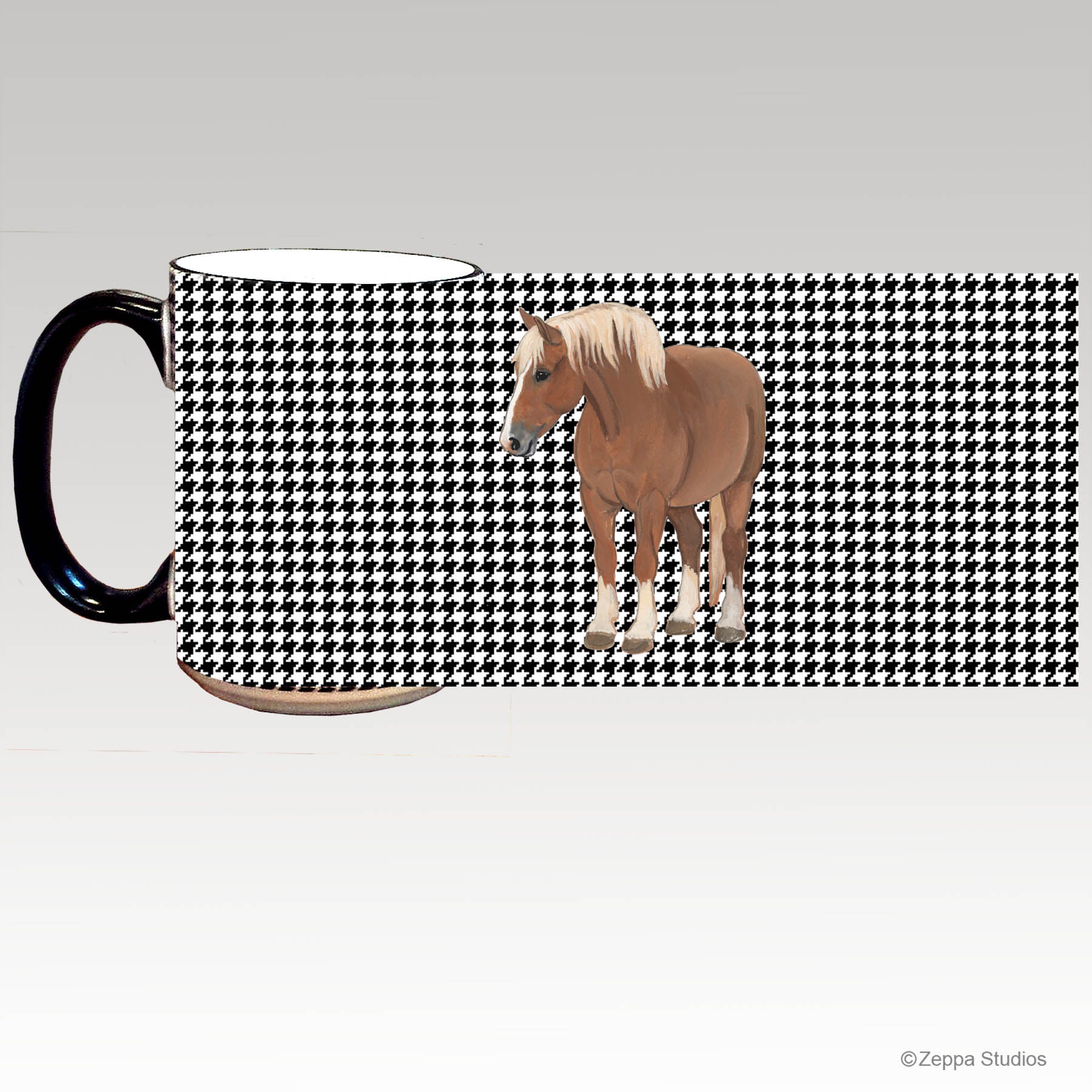 Belgian horse on a houndstooth background design wrap mug