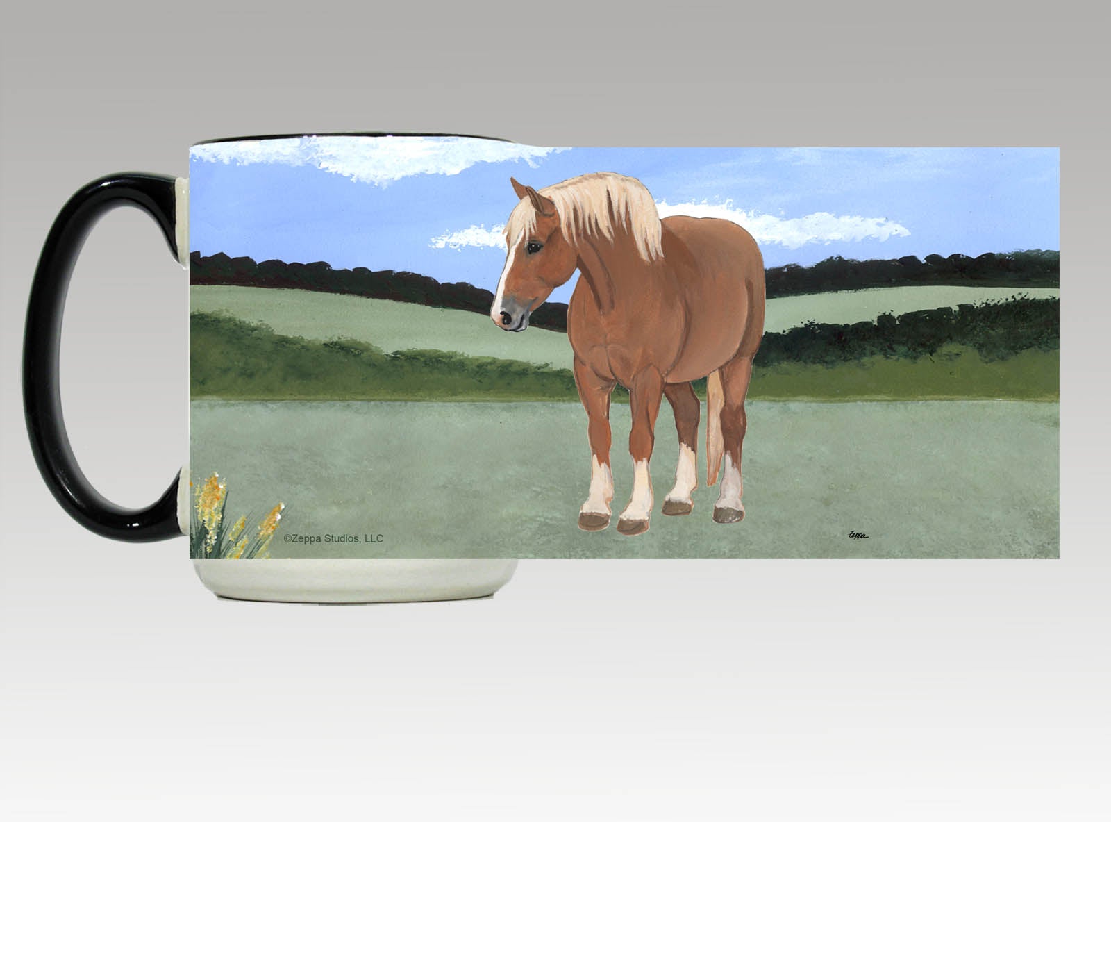 Mug with a Belgian horse in a field design