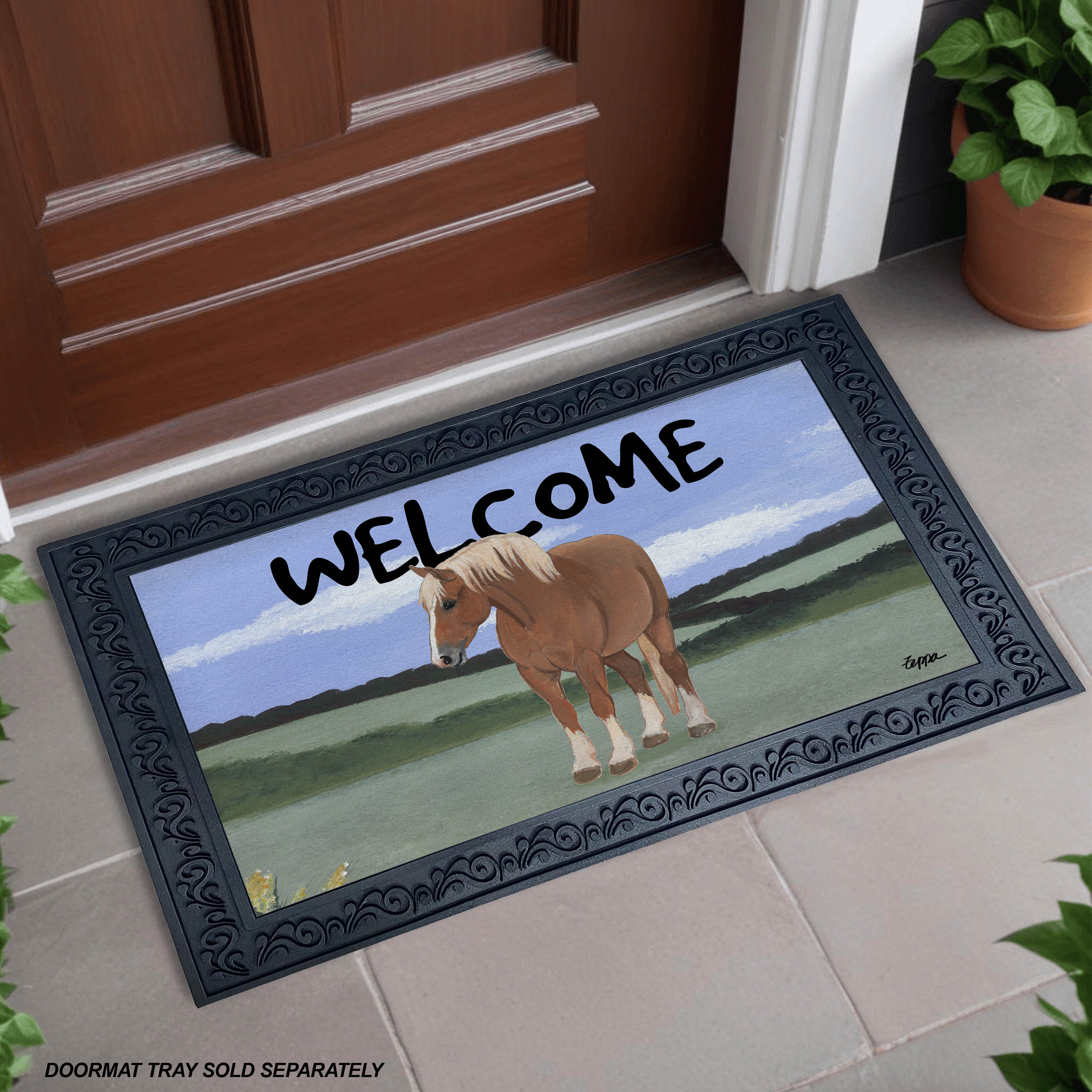 Welcome Mat with a Belgian Horse Design