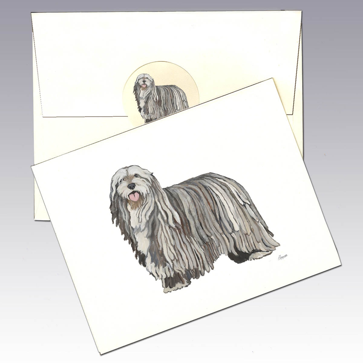 Bergamasco Note Card with Envelope and sticker.