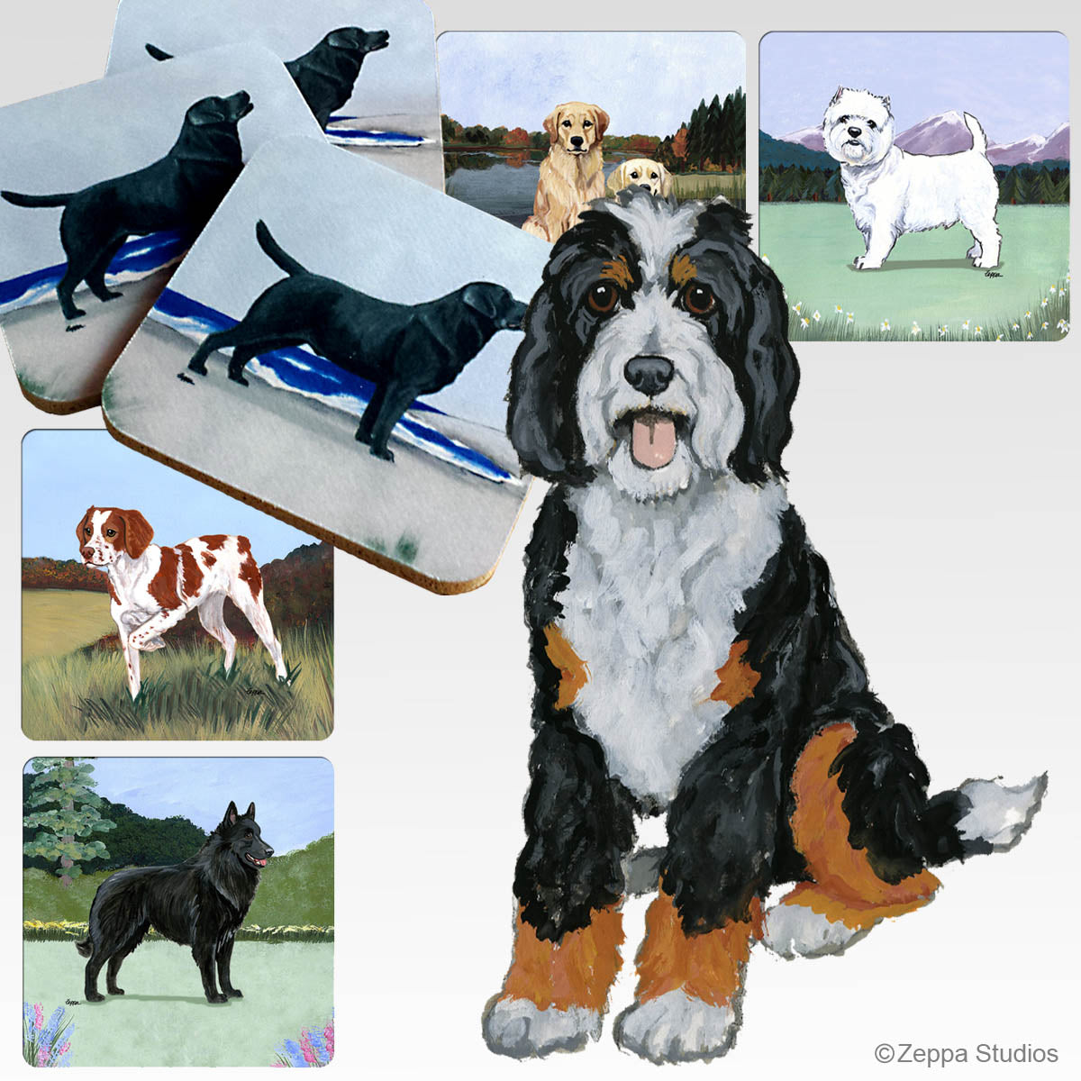 Bernedoodle Scenic Backgourn Beverage Coasters