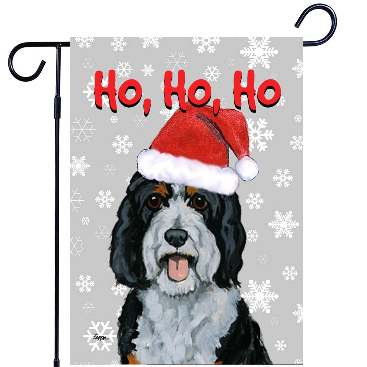 Bernedoodle Christmas Garden Flag in Grey