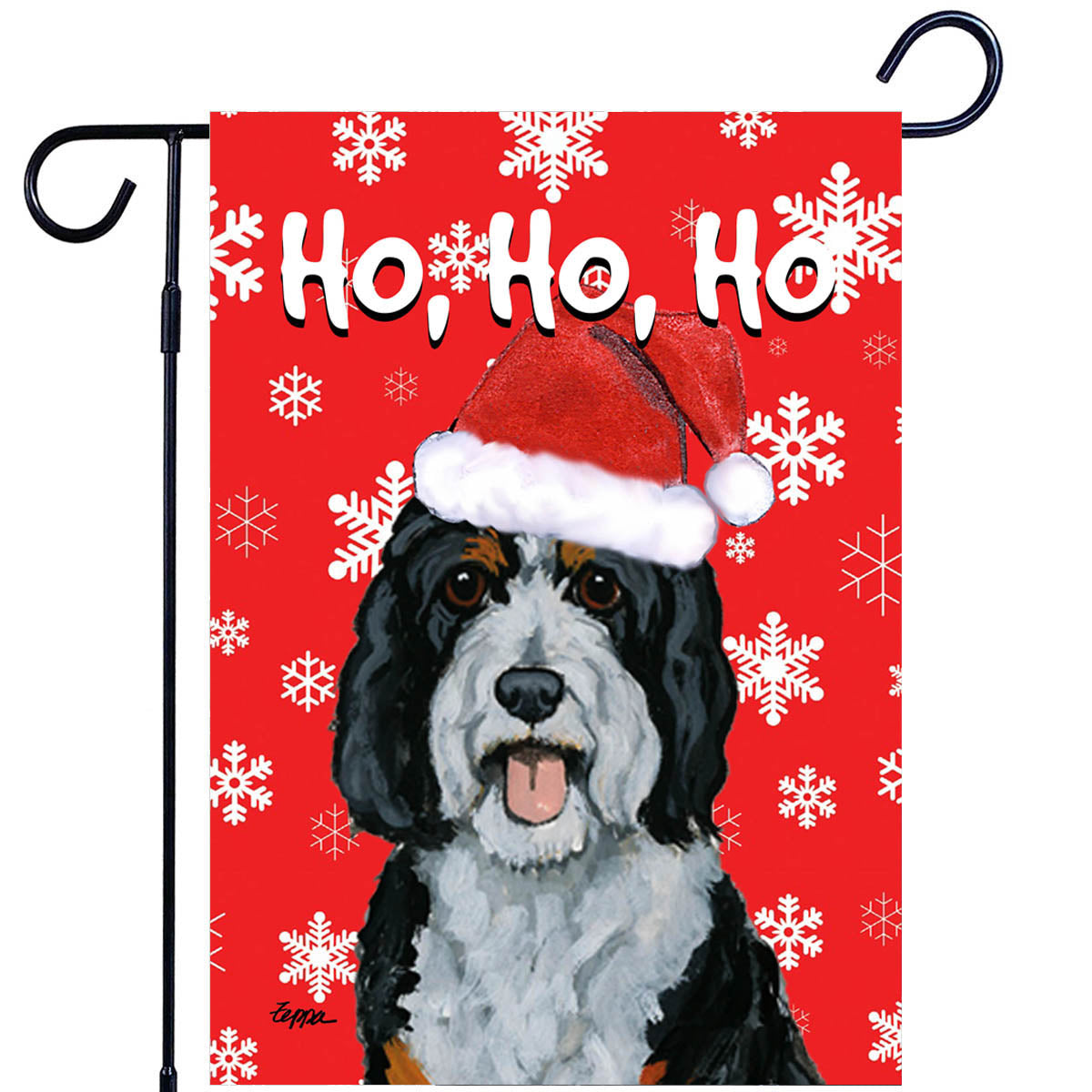 Bernedoodle Christmas Garden Flag in Red