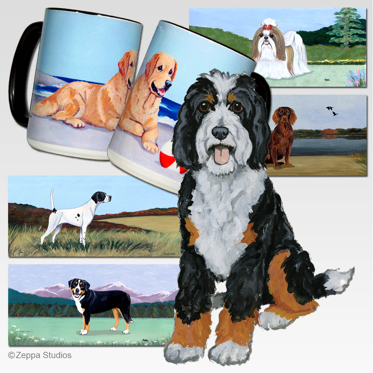 Bernedoodle Scenic Background Mugs