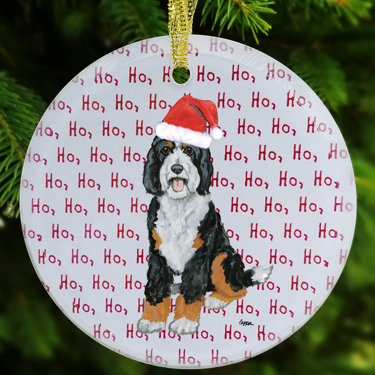 Bernedoodle Ho Ho Ho Christmas Ornament