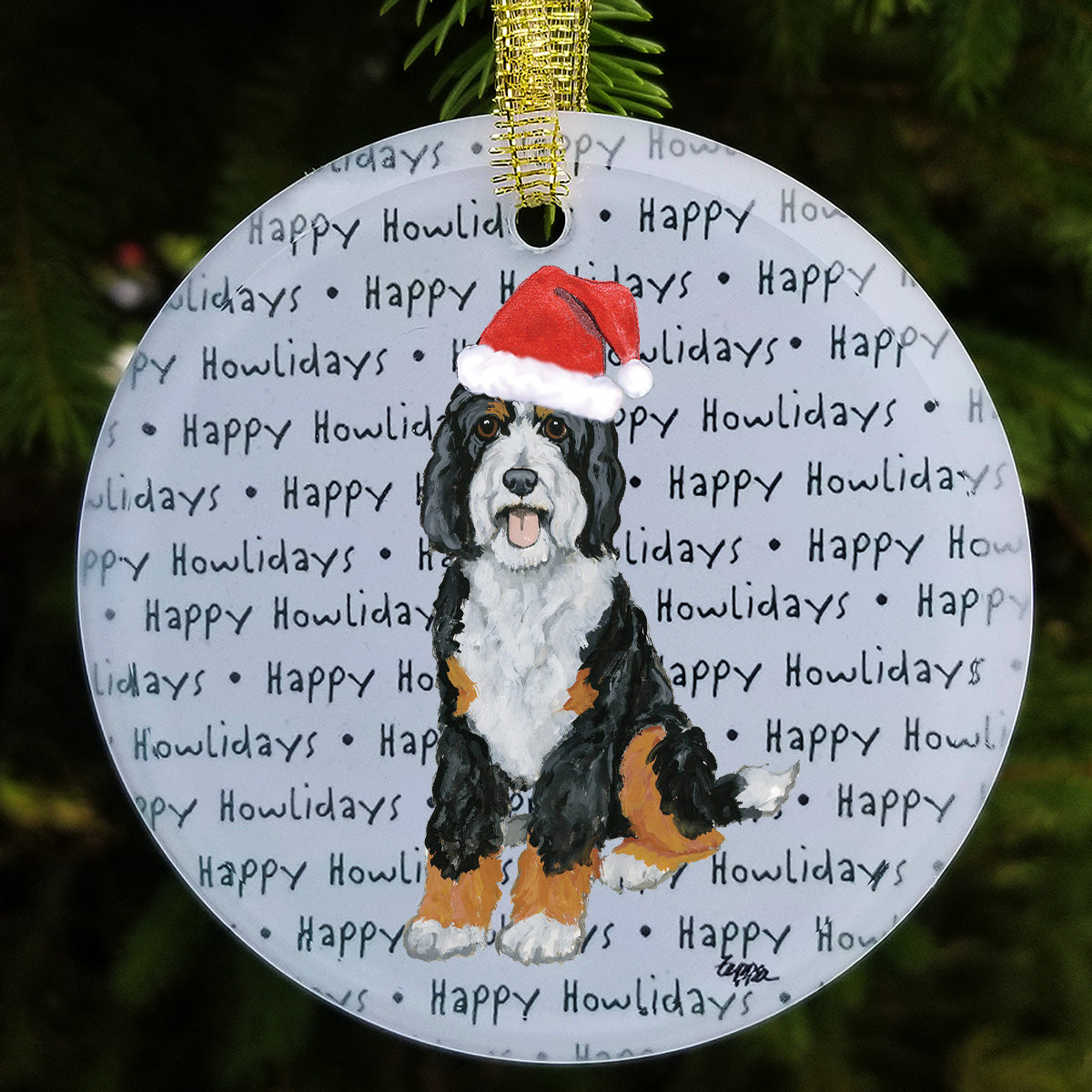 Bernedoodle Happy Howlidays Christmas Ornament