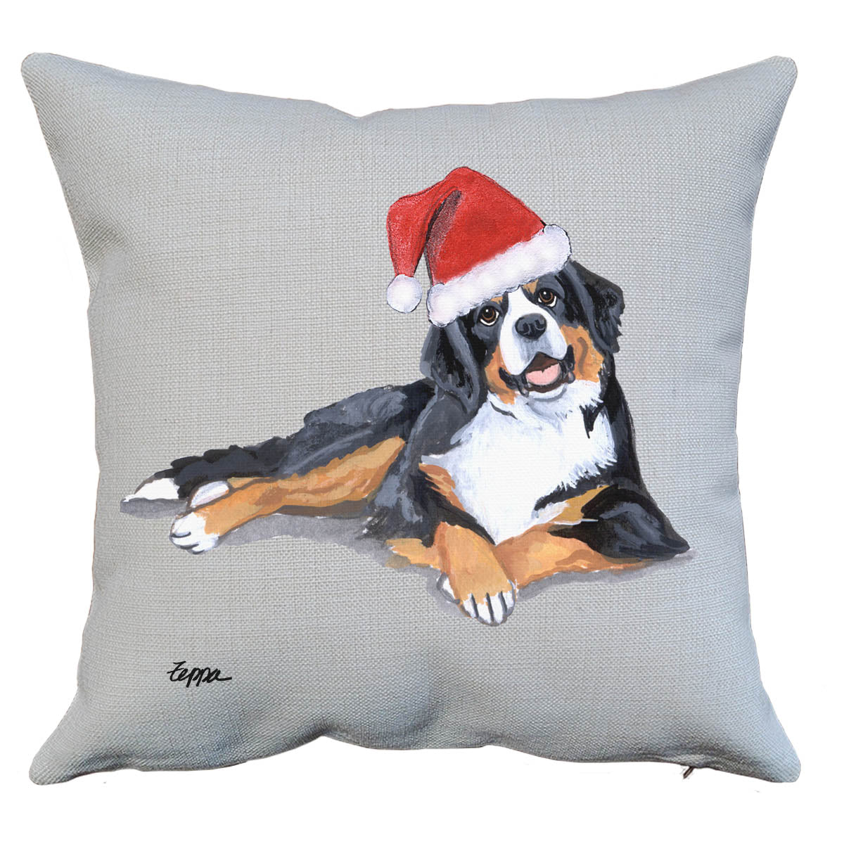 Bernese Mtn Dog Lying Down Santa Pillow