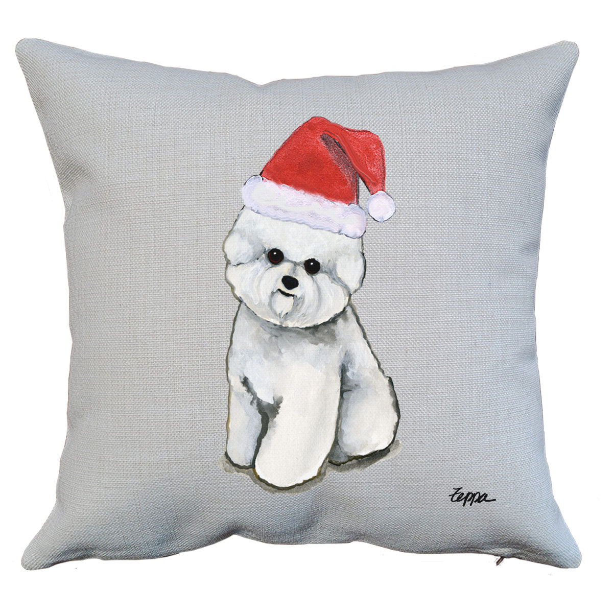 Bichon Frise Facing Front Santa Pillow