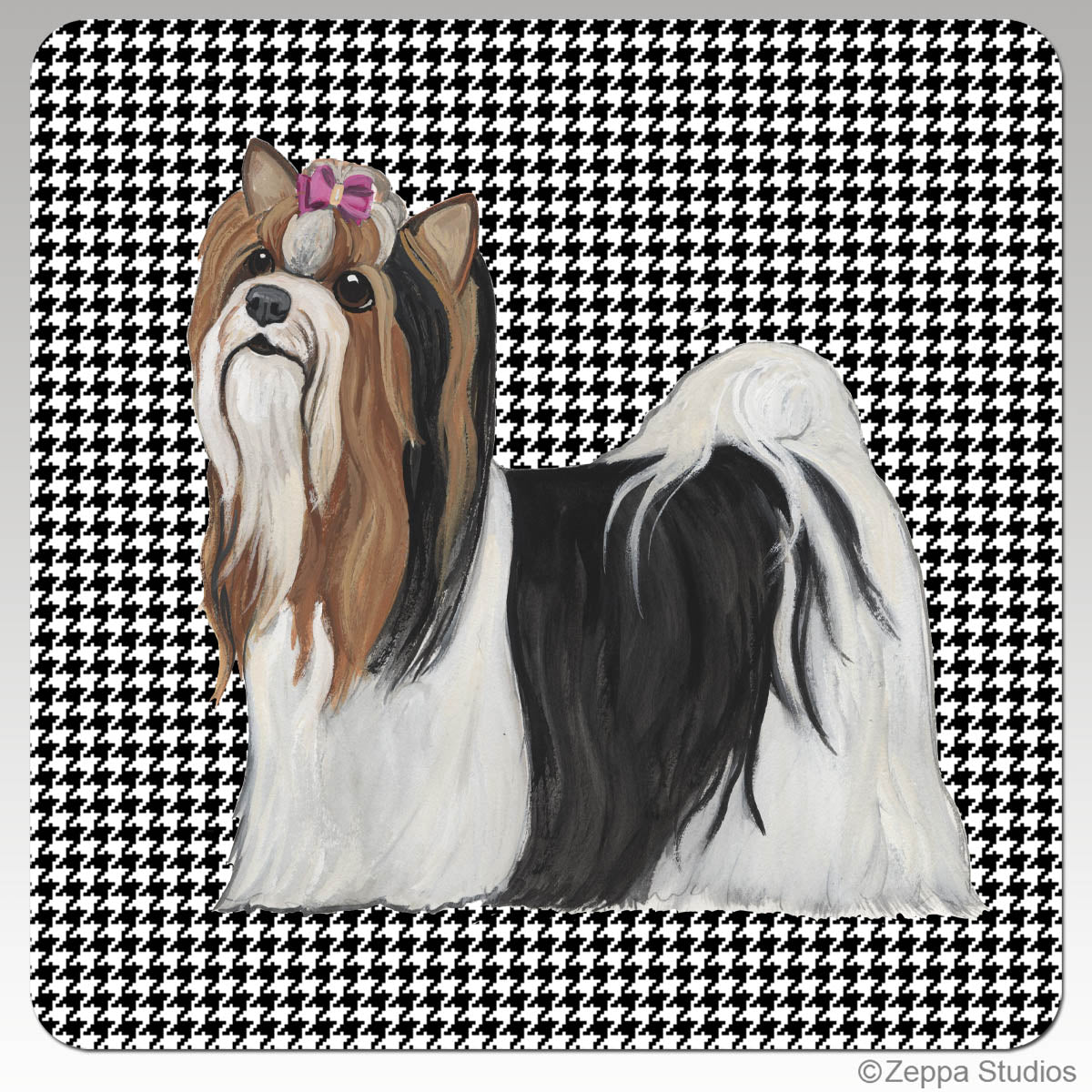 Biewer Terrier Houndstooth Coasters