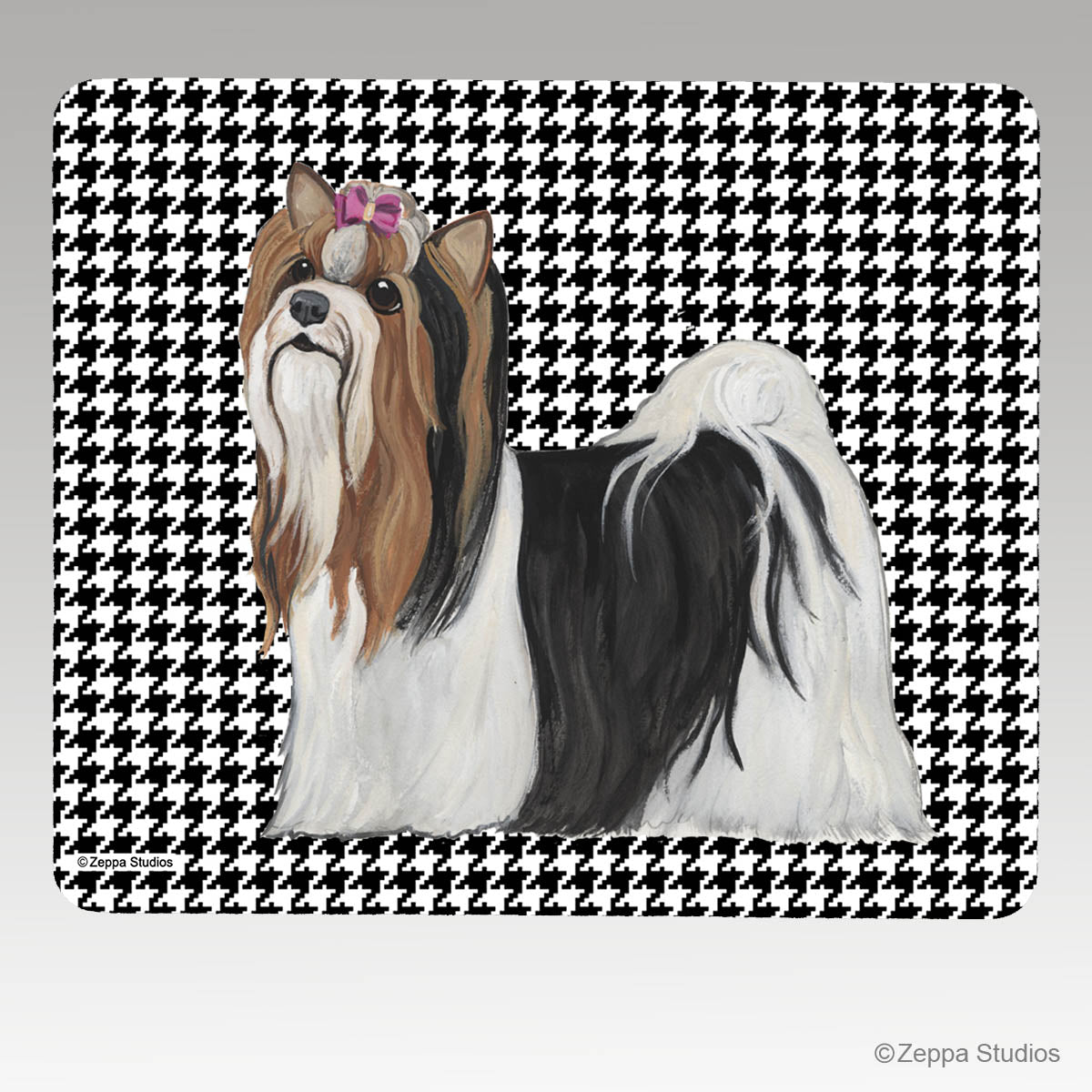 Biewer Terrier Houndstooth Mouse Pad