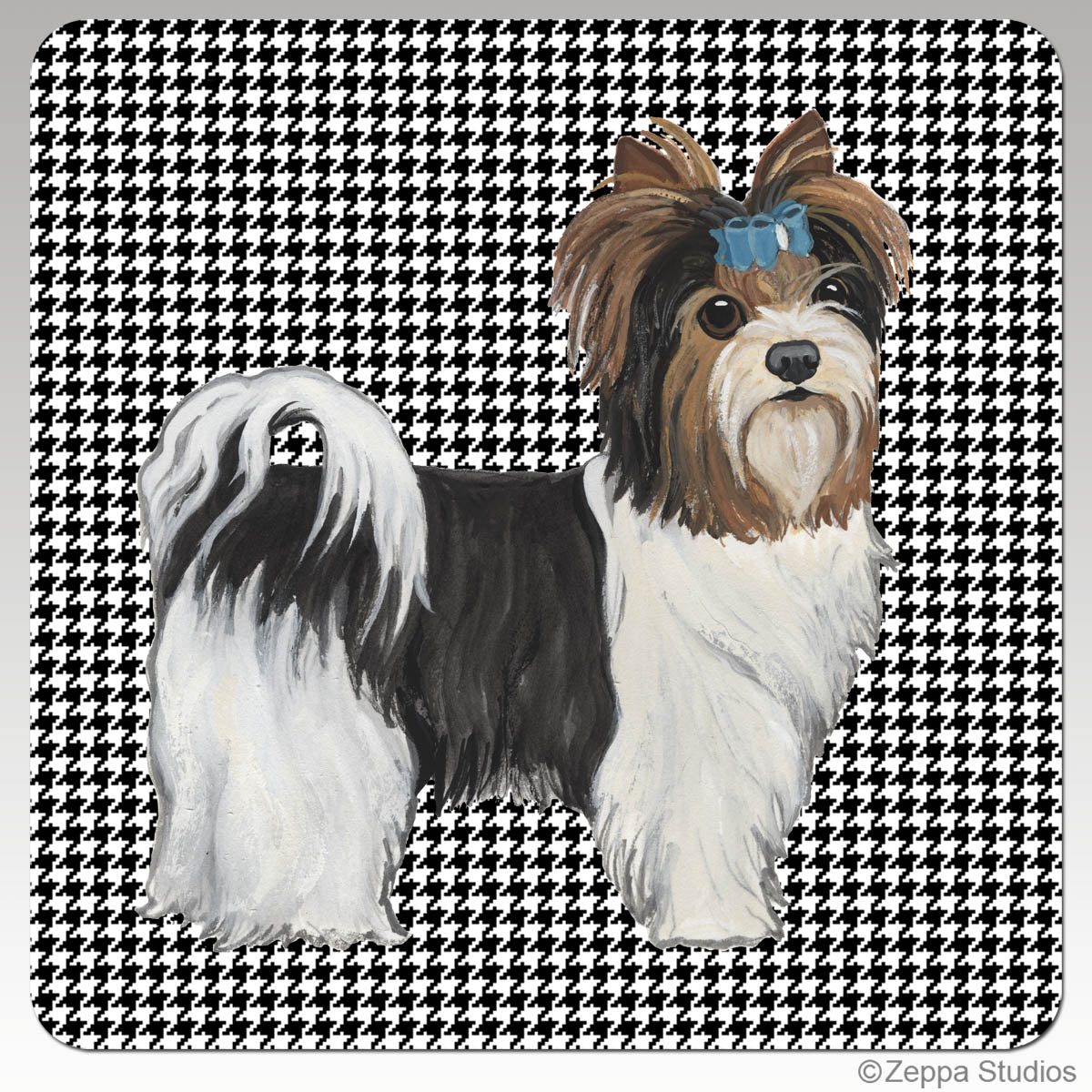 Biewer Terrier Puppy Clip Houndstooth Coasters