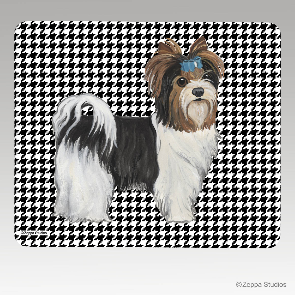 Biewer Terrier Puppy Clip Houndstooth Mouse Pad