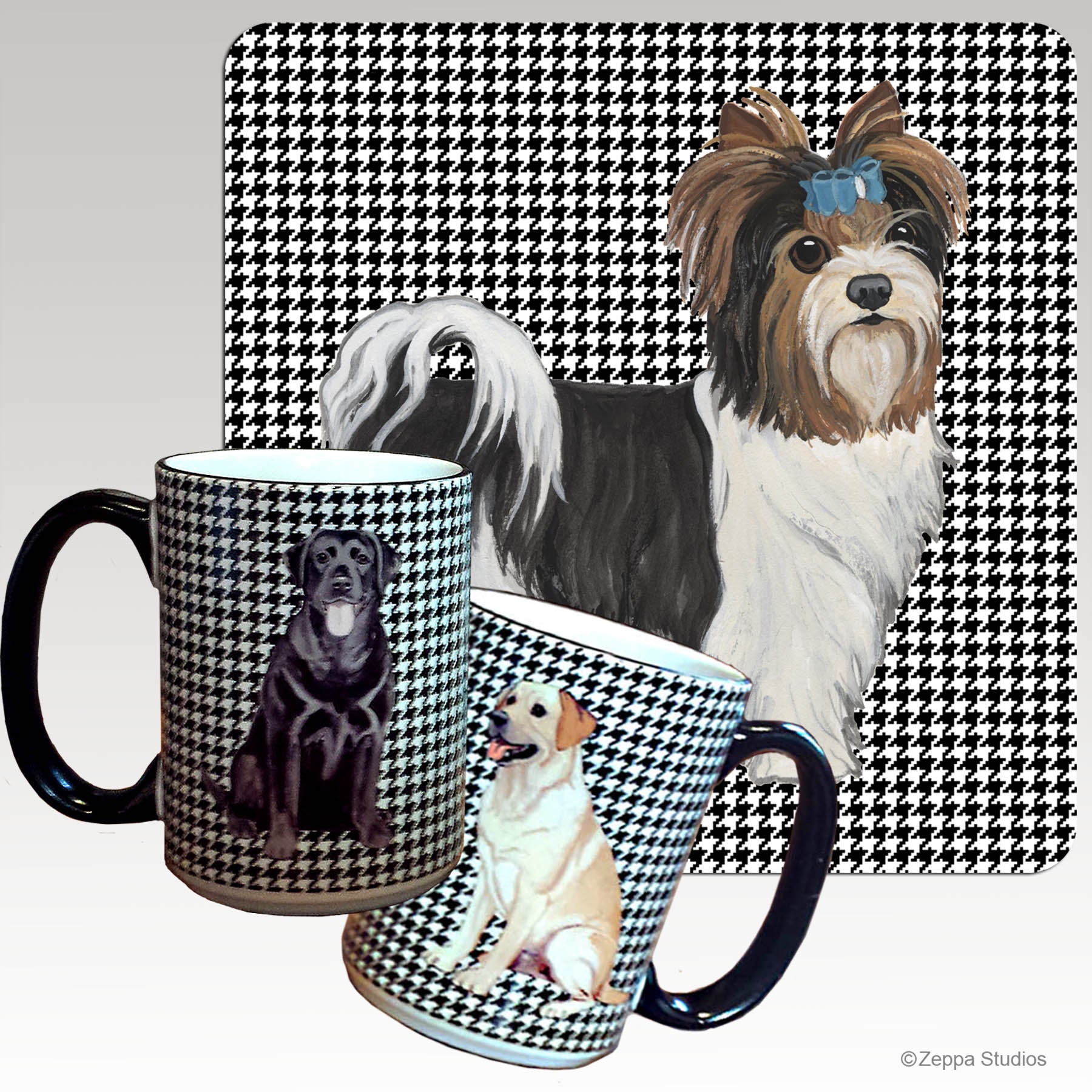 Biewer Terrier Puppy Clip Houndstooth Mug