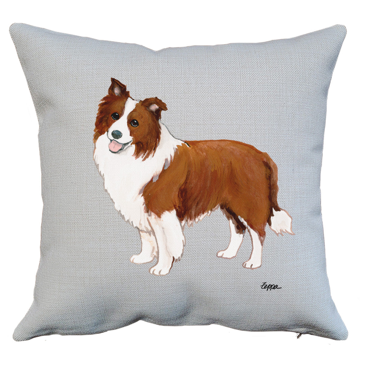 Brown & White Border Collie Throw Pillow