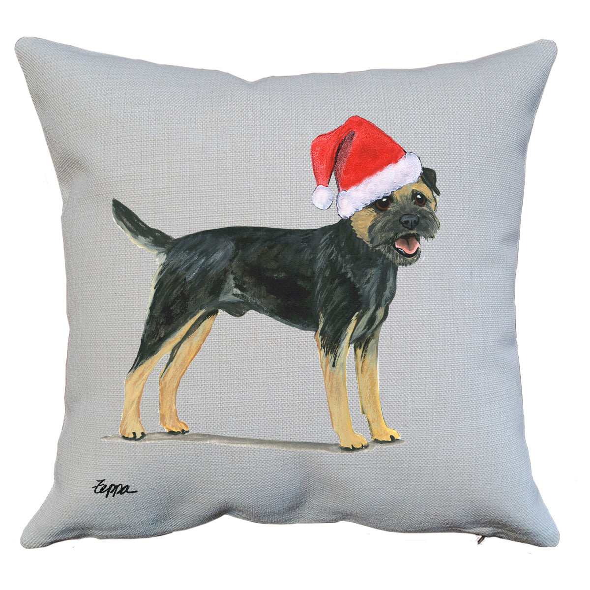 Black and Tan Border Terrier Santa Pillow