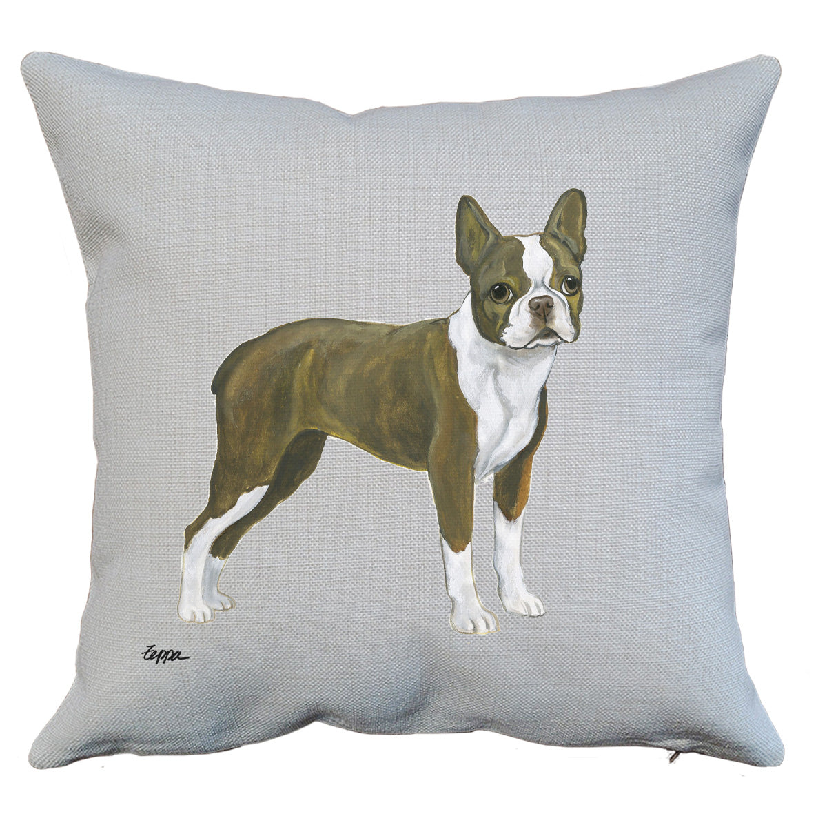 Boston Terrier Liver and White Throw Pillow