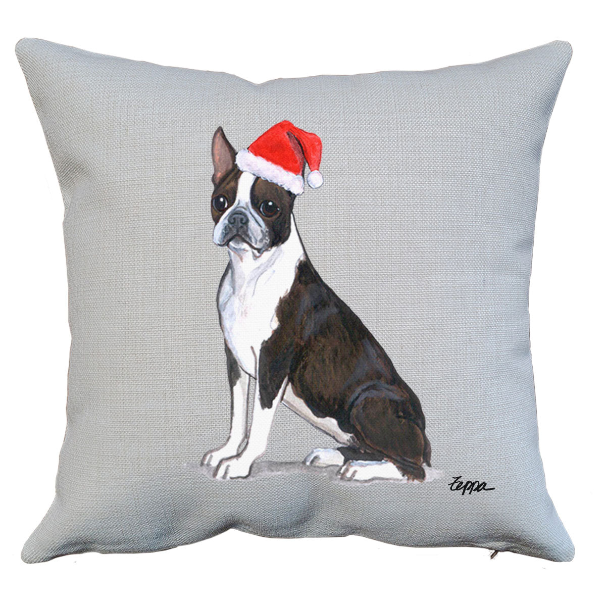 Boston Terrier Santa Pillow