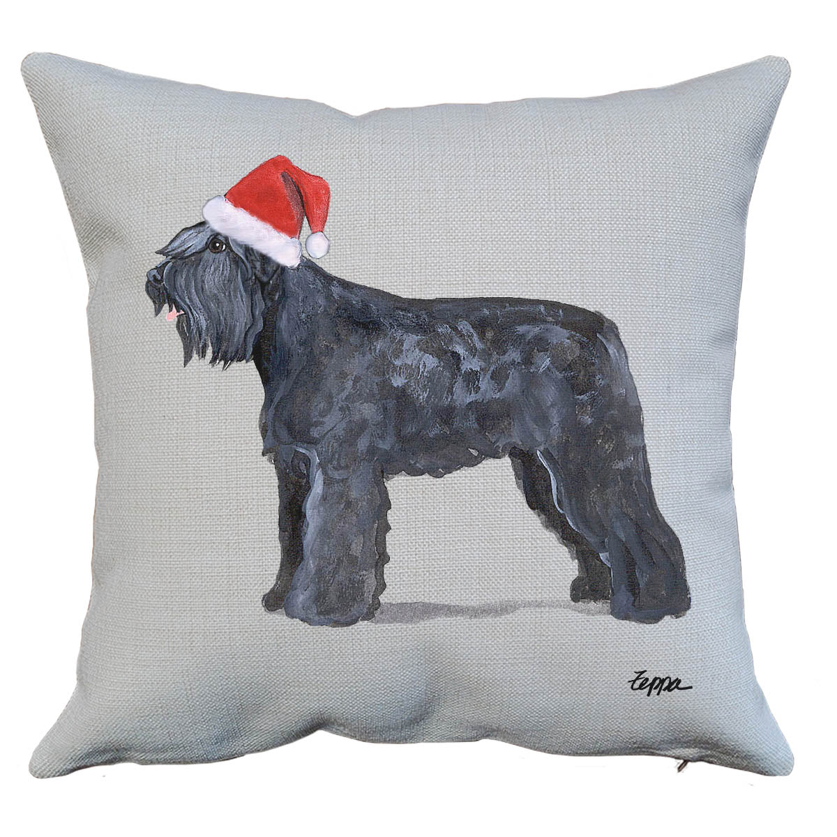 Bouvier Natural Ears Santa Pillow