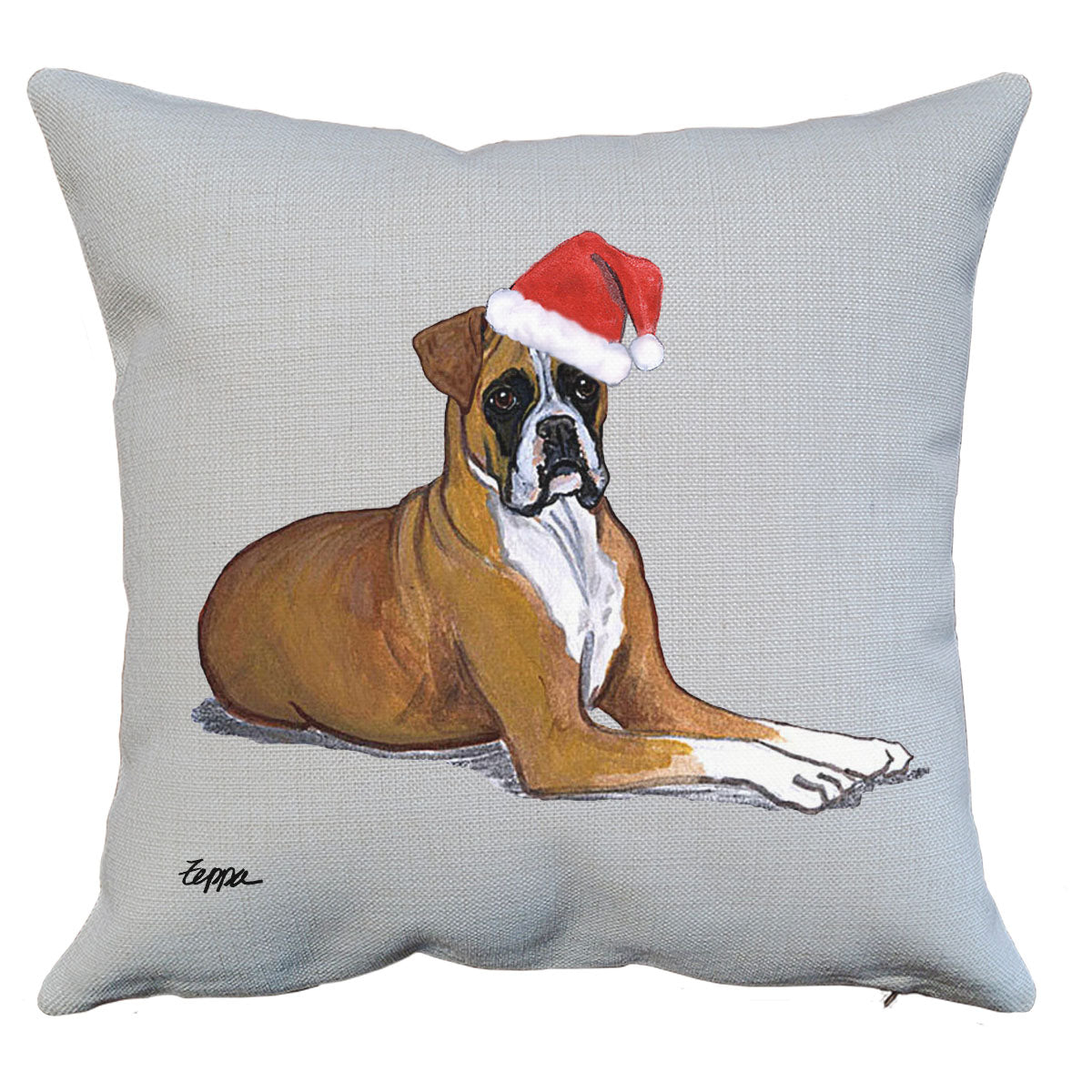 Boxer with Natural Ears Santa Pillow