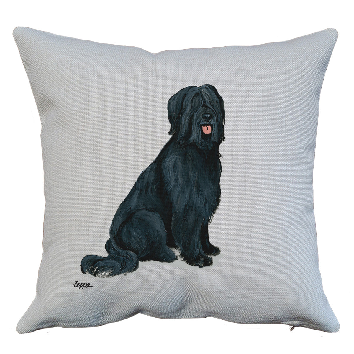 Black Briard Natural Ears Throw Pillow